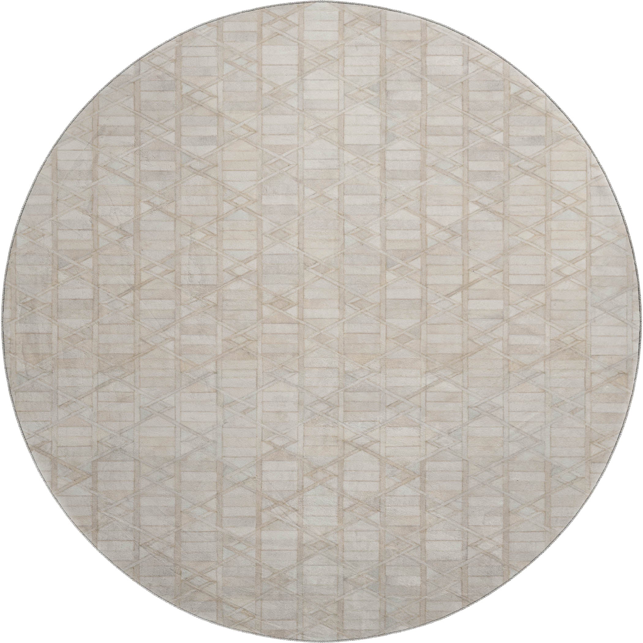 Luxury Washable Indoor/Outdoor Lodge BM4 Linen Ivory Rug 8' x 8' #shape_Round