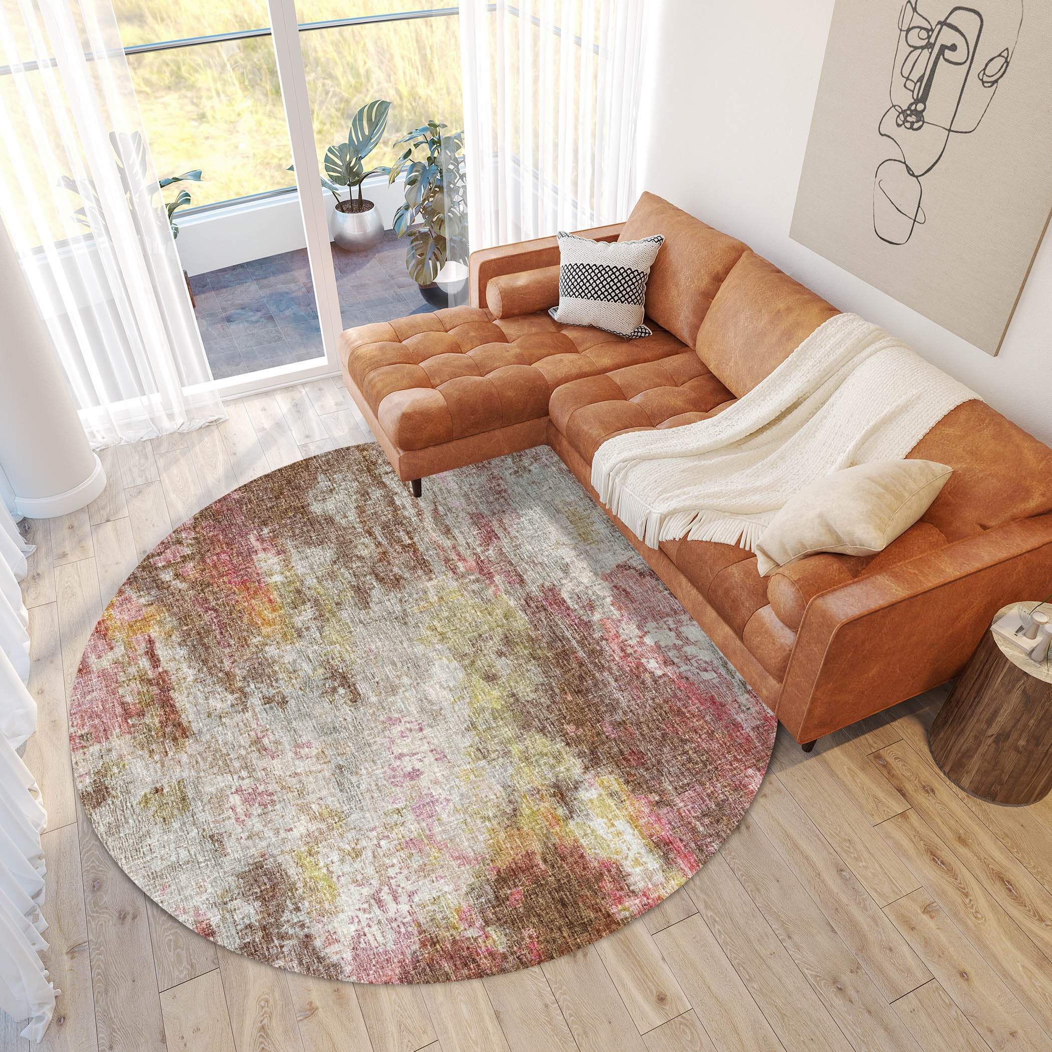 Luxury Washable Casual BO10 Blush Pink Rug 8' x 8' #shape_Round