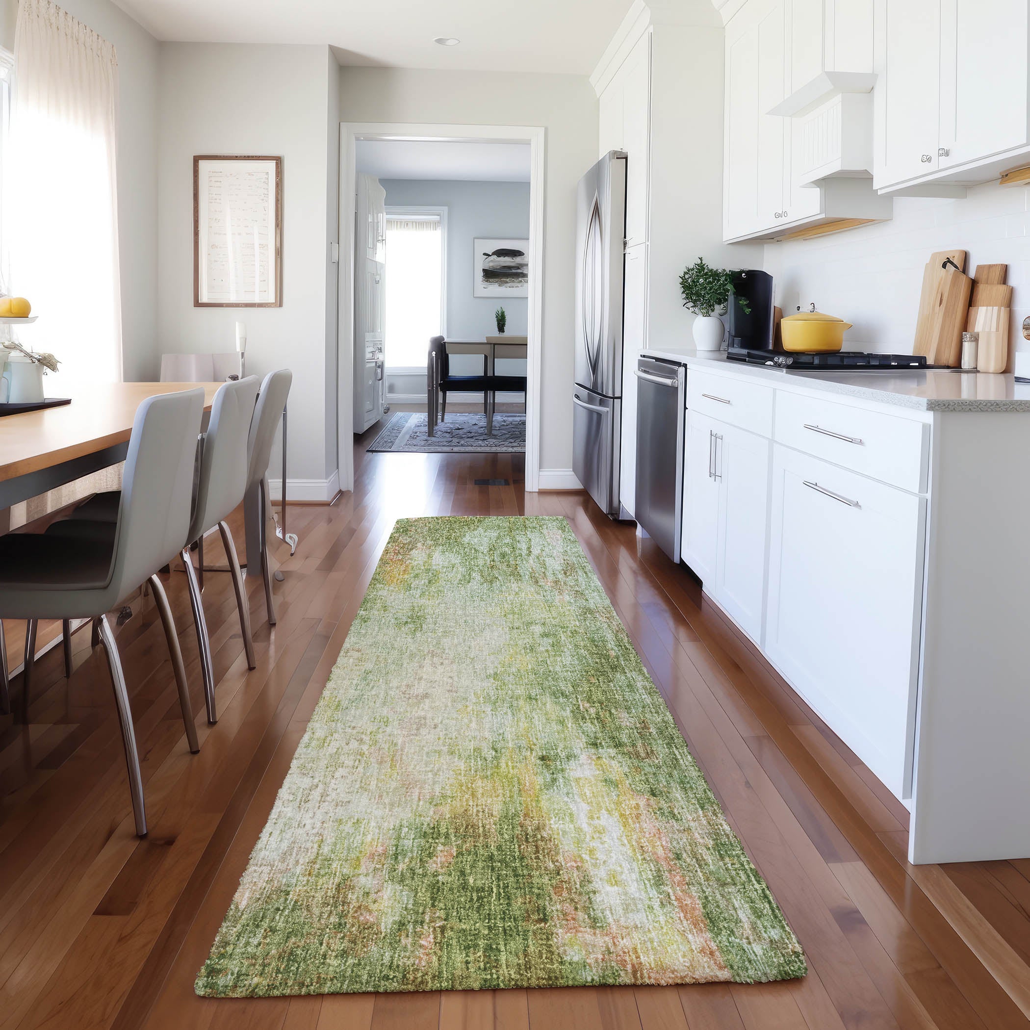 Luxury Washable Casual BO10 Sage Green Rug 2'3" x 7'6" #shape_Runner