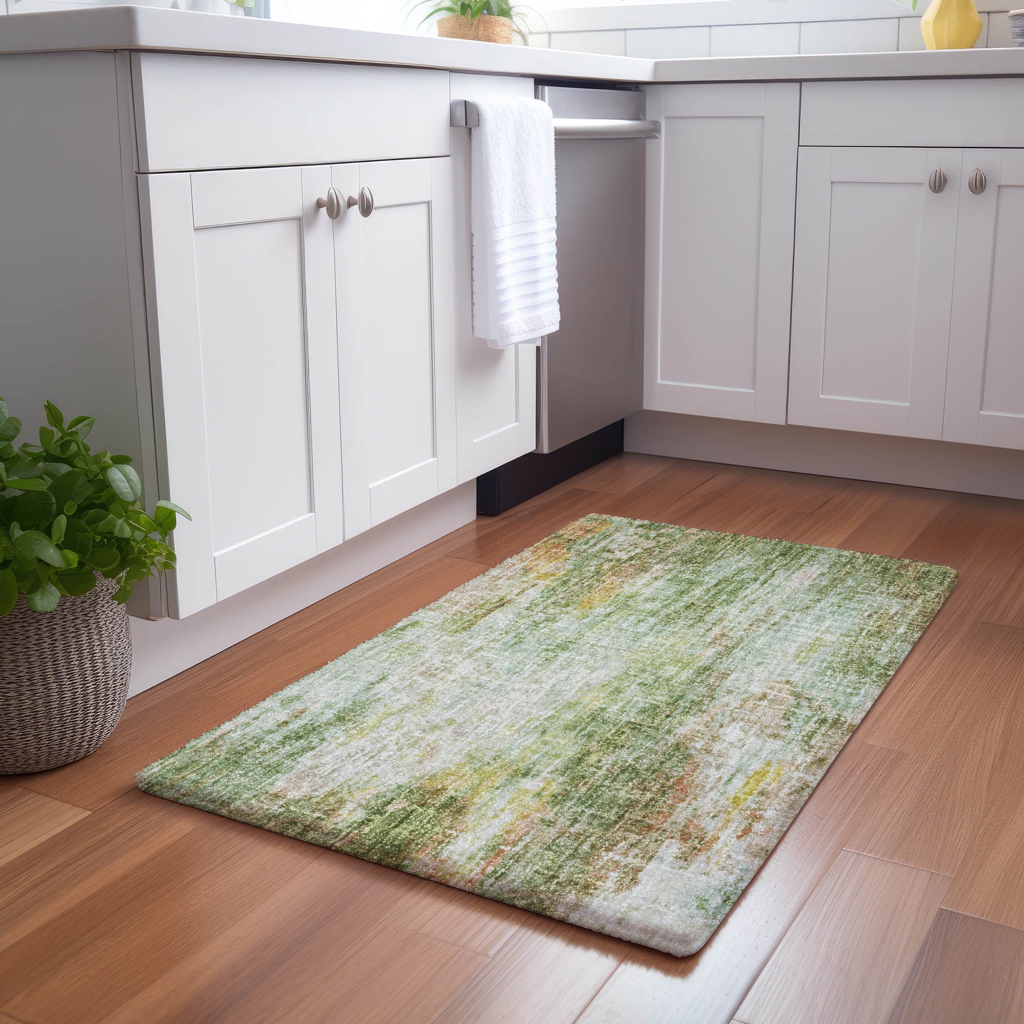 Luxury Washable Casual BO10 Sage Green Rug 1'8" x 2'6" #shape_Rectangle