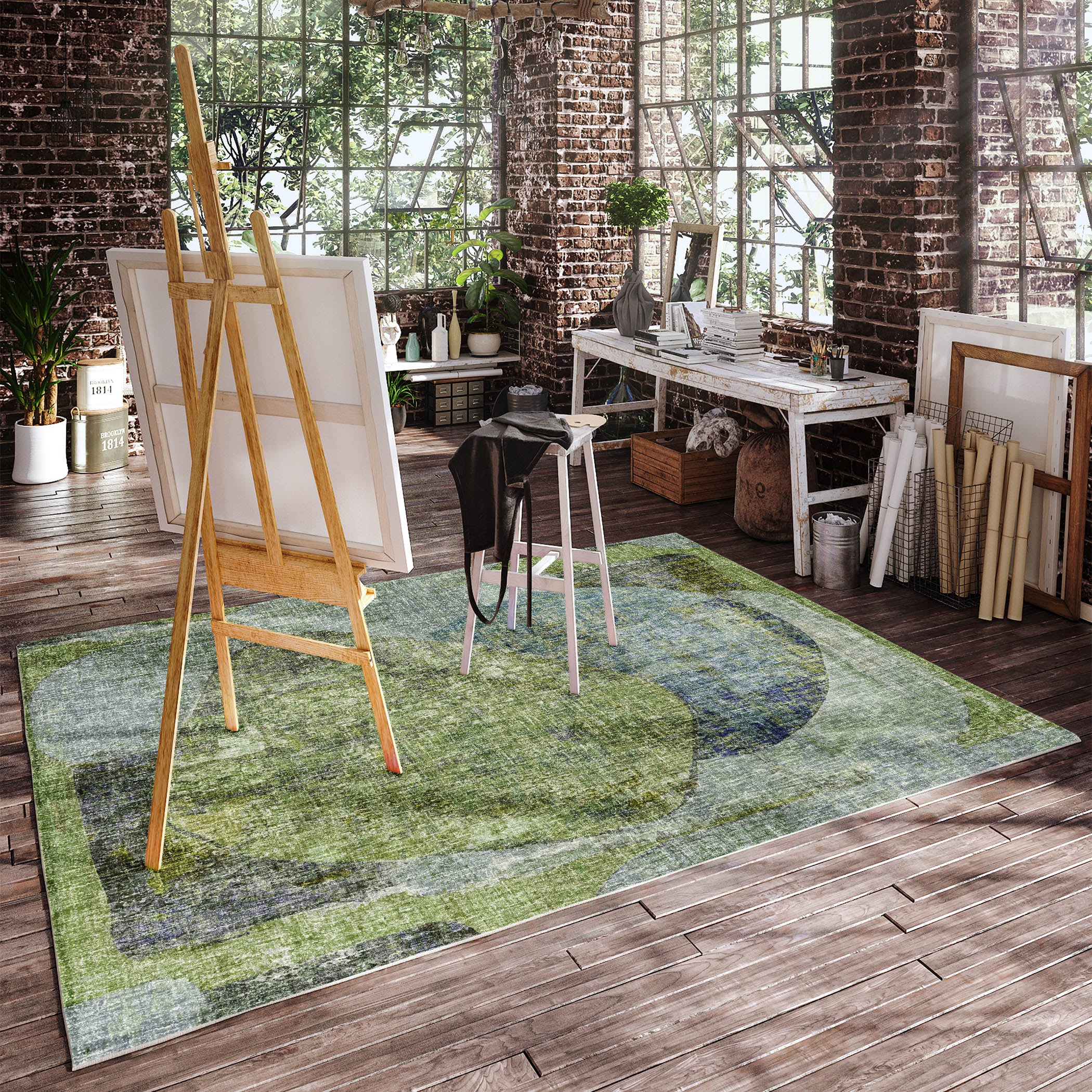 Luxury Washable Casual BO11 Aloe Green Rug 2'6" x 3'10" #shape_Rectangle