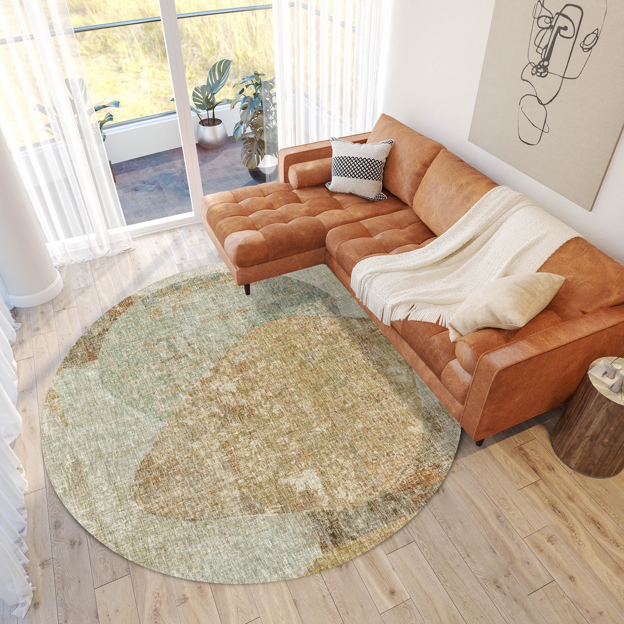 Luxury Washable Casual BO11 Taupe Brown Rug 8' x 8' #shape_Round