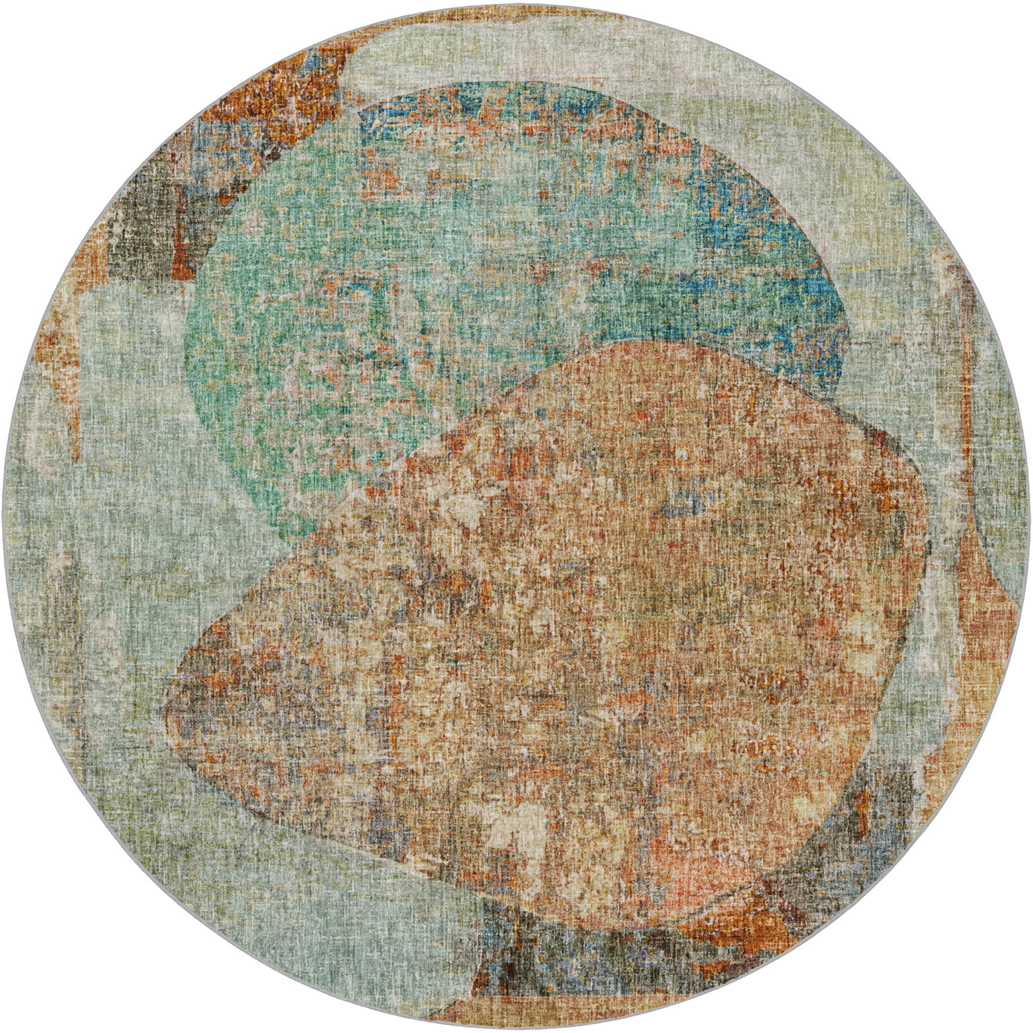 Luxury Washable Casual BO11 Teal Rug 8' x 8' #shape_Round