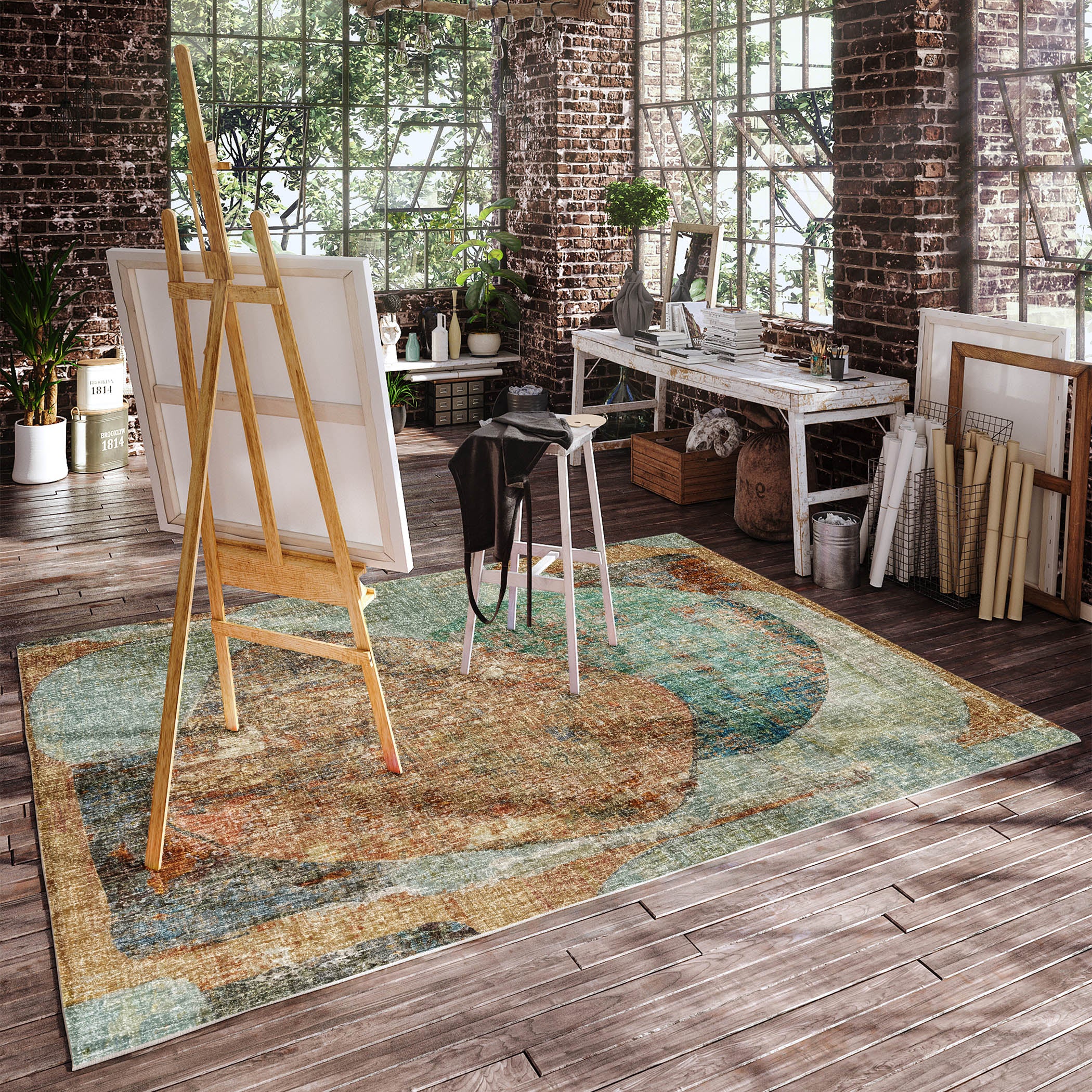 Luxury Washable Casual BO11 Teal Rug 2'6" x 3'10" #shape_Rectangle