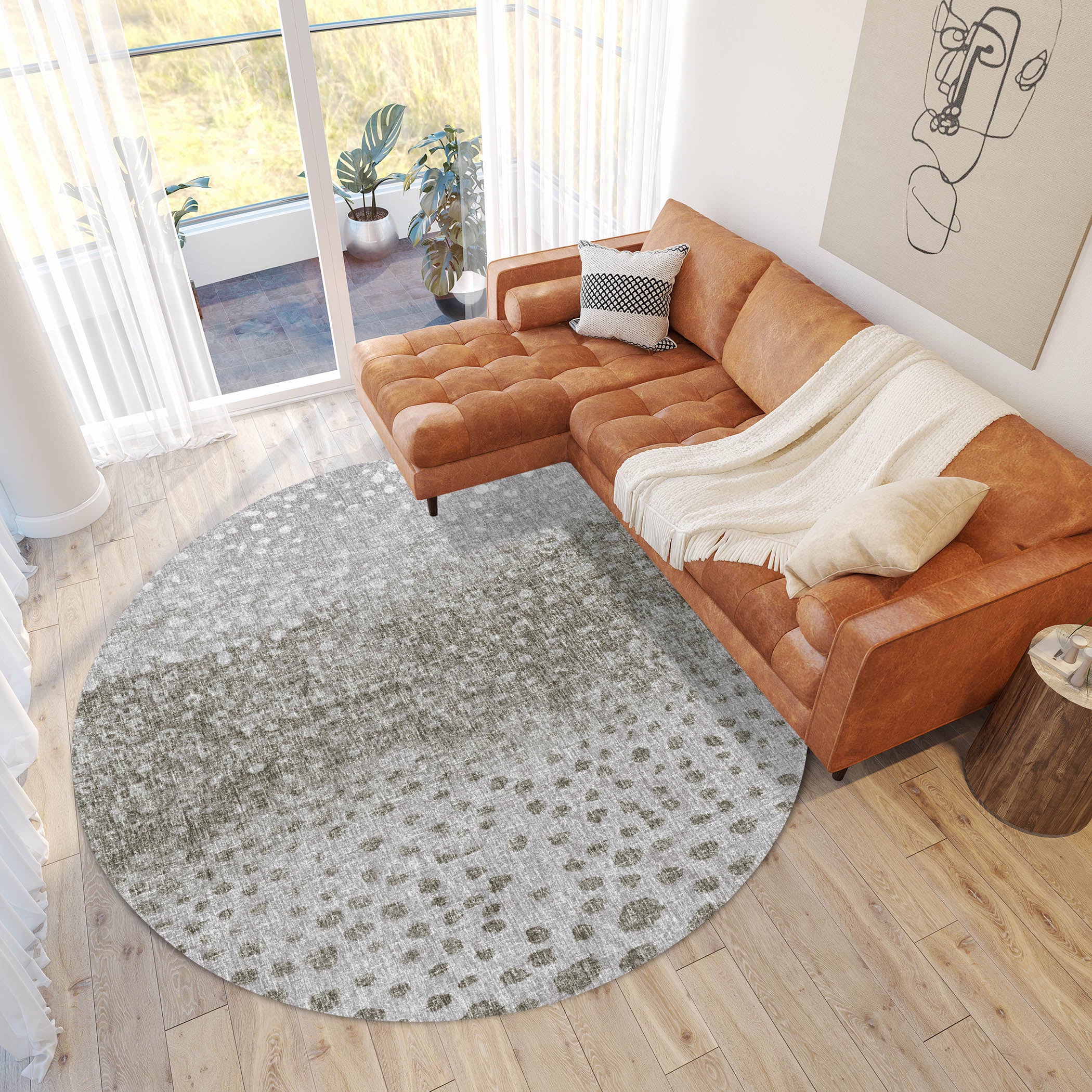 Luxury Washable Casual BO12 Taupe Brown Rug 8' x 8' #shape_Round