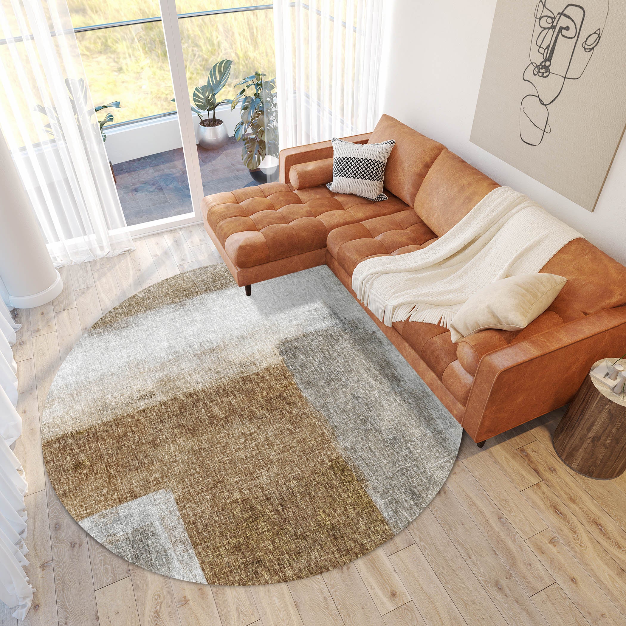 Luxury Washable Casual BO1 Brown Rug 8' x 8' #shape_Round