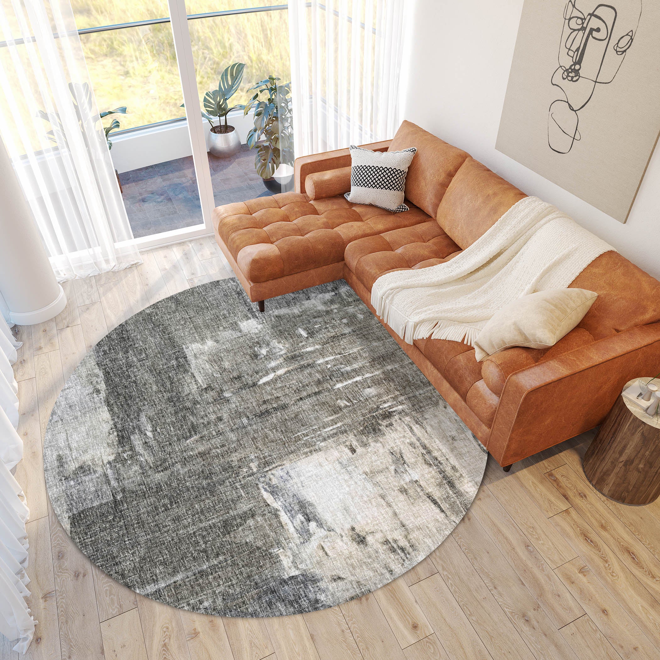 Luxury Washable Casual BO2 Gray Rug 8' x 8' #shape_Round