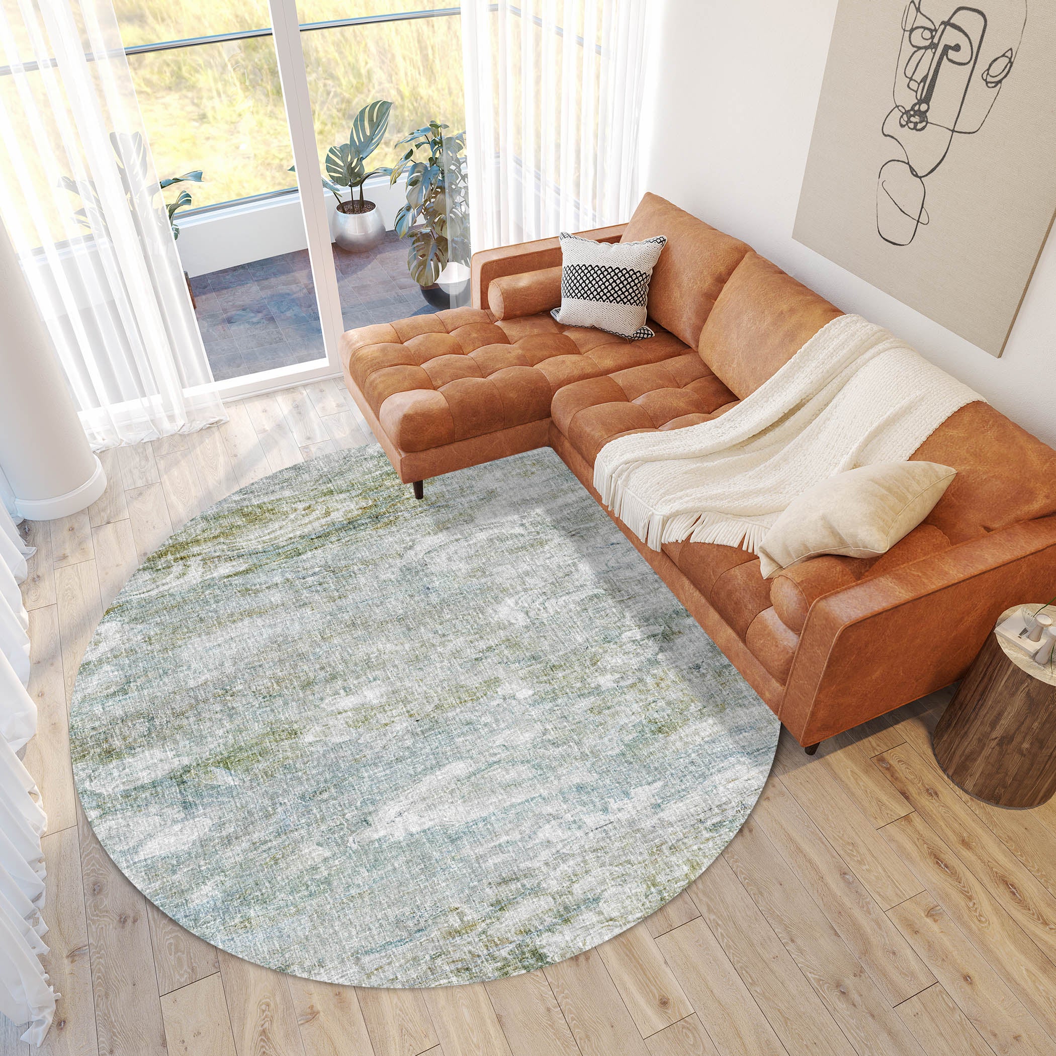 Luxury Washable Casual BO3 Seafoam Blue Rug 8' x 8' #shape_Round