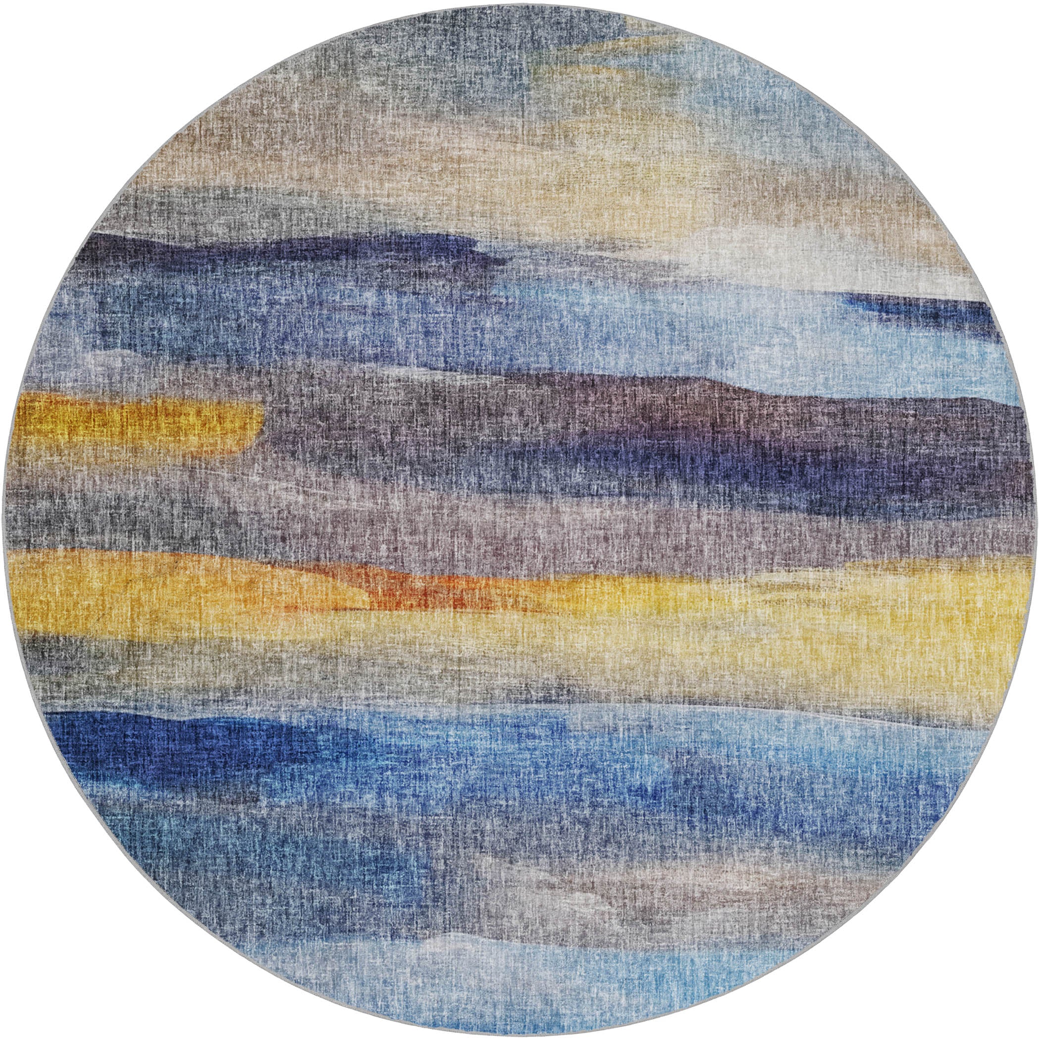 Luxury Washable Casual BO4 Blue Rug 8' x 8' #shape_Round