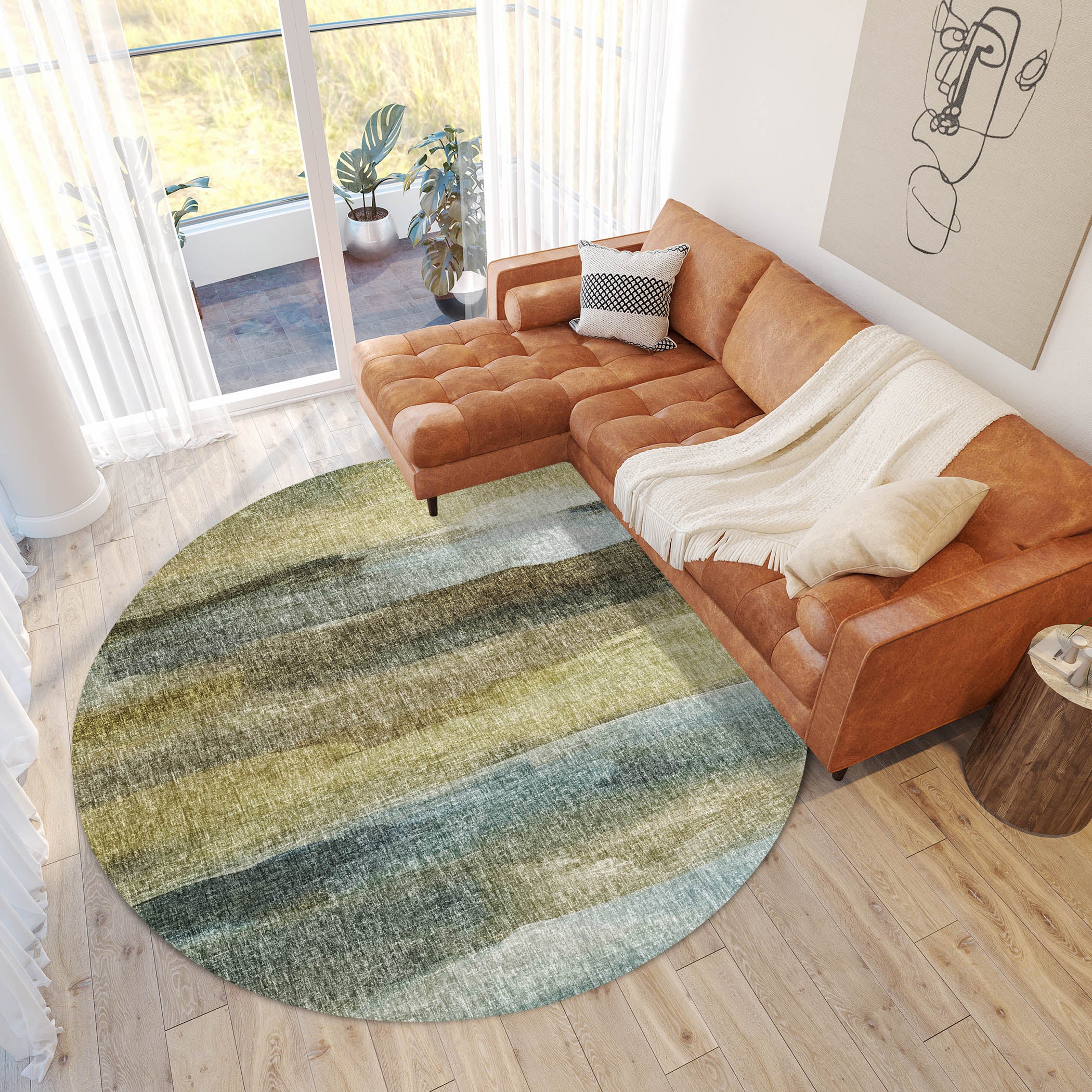 Luxury Washable Casual BO4 Khaki Brown Rug 8' x 8' #shape_Round