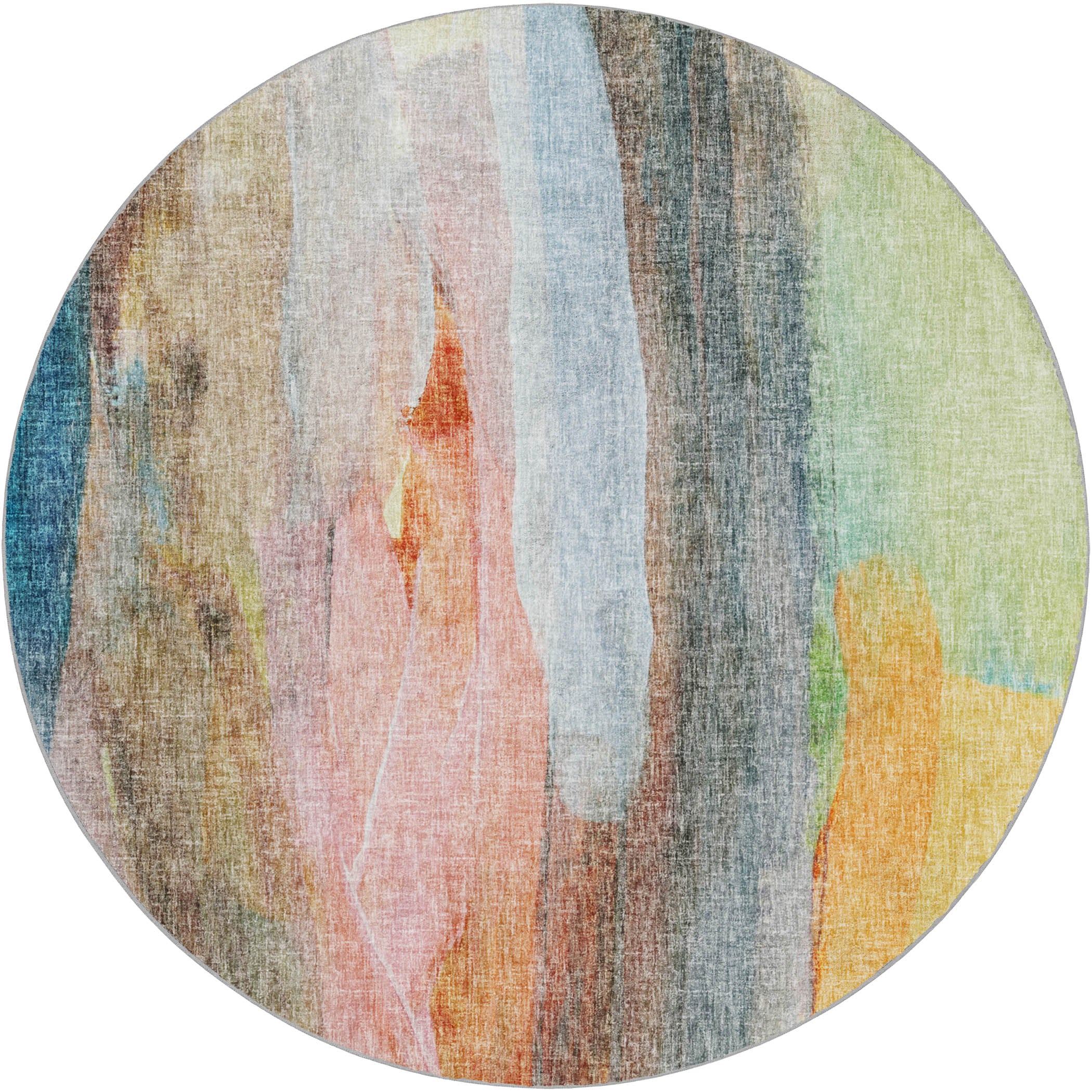 Luxury Washable Casual BO5 Salmon Orange Rug 8' x 8' #shape_Round