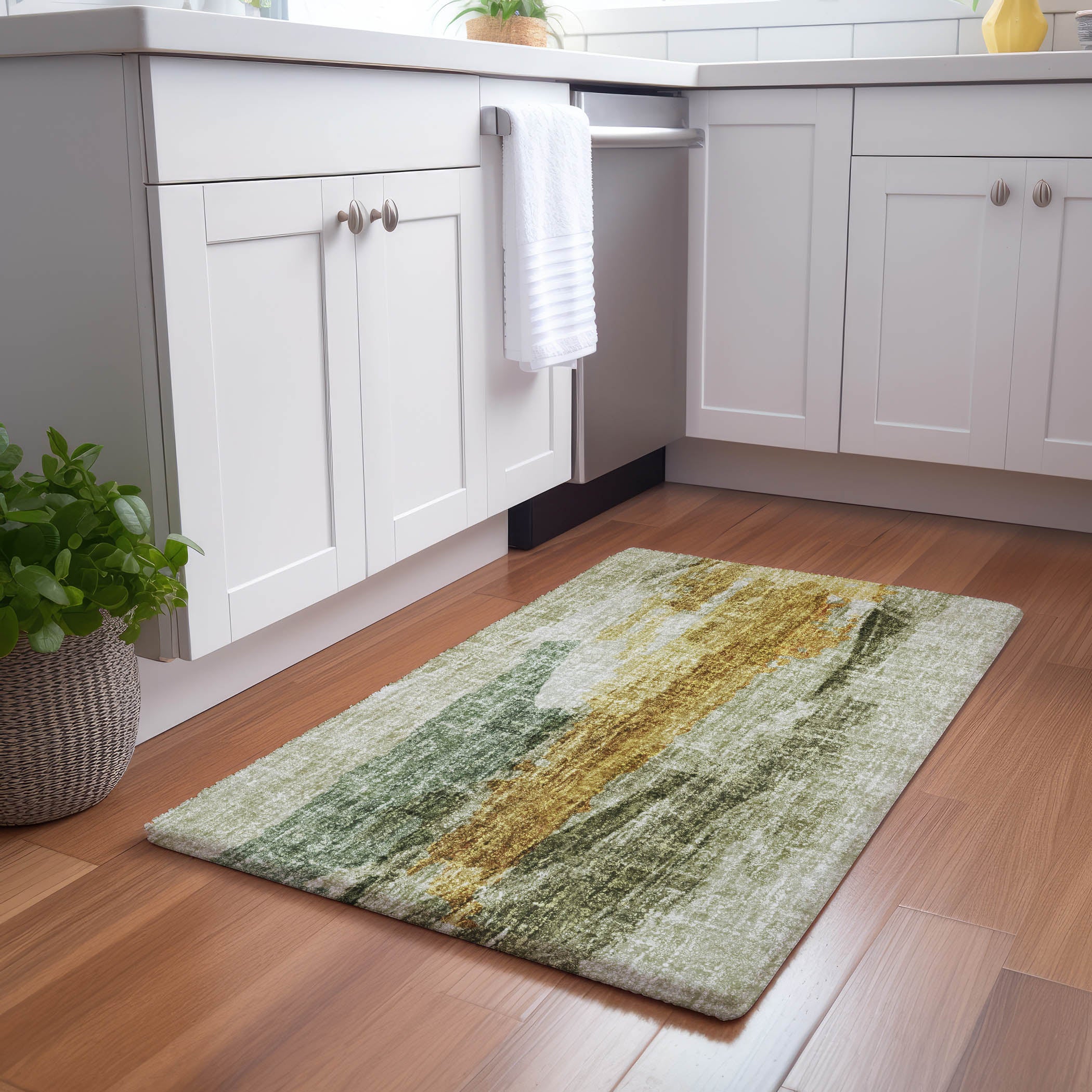 Luxury Washable Casual BO6 Aloe Green Rug 1'8" x 2'6" #shape_Rectangle