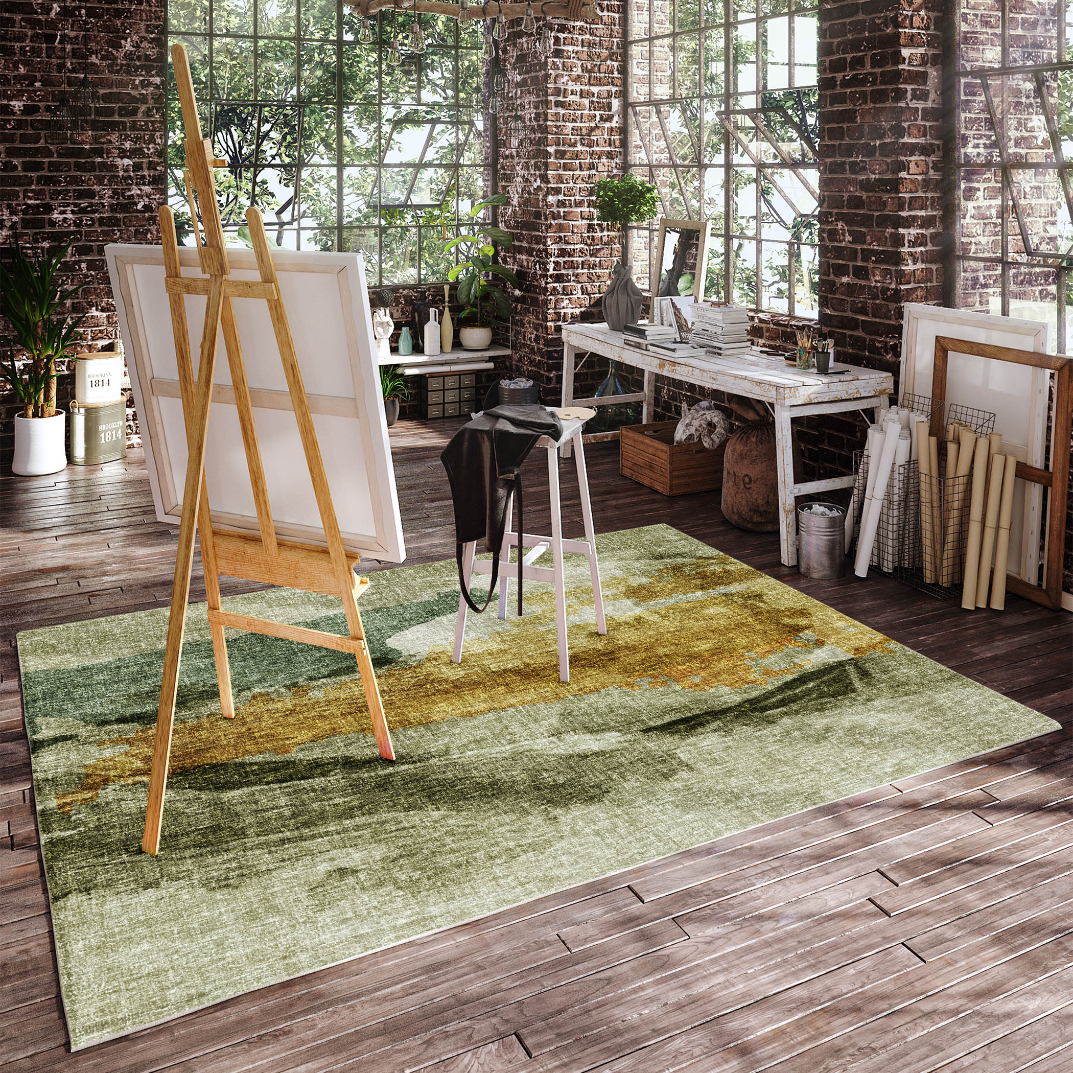 Luxury Washable Casual BO6 Aloe Green Rug 2'6" x 3'10" #shape_Rectangle