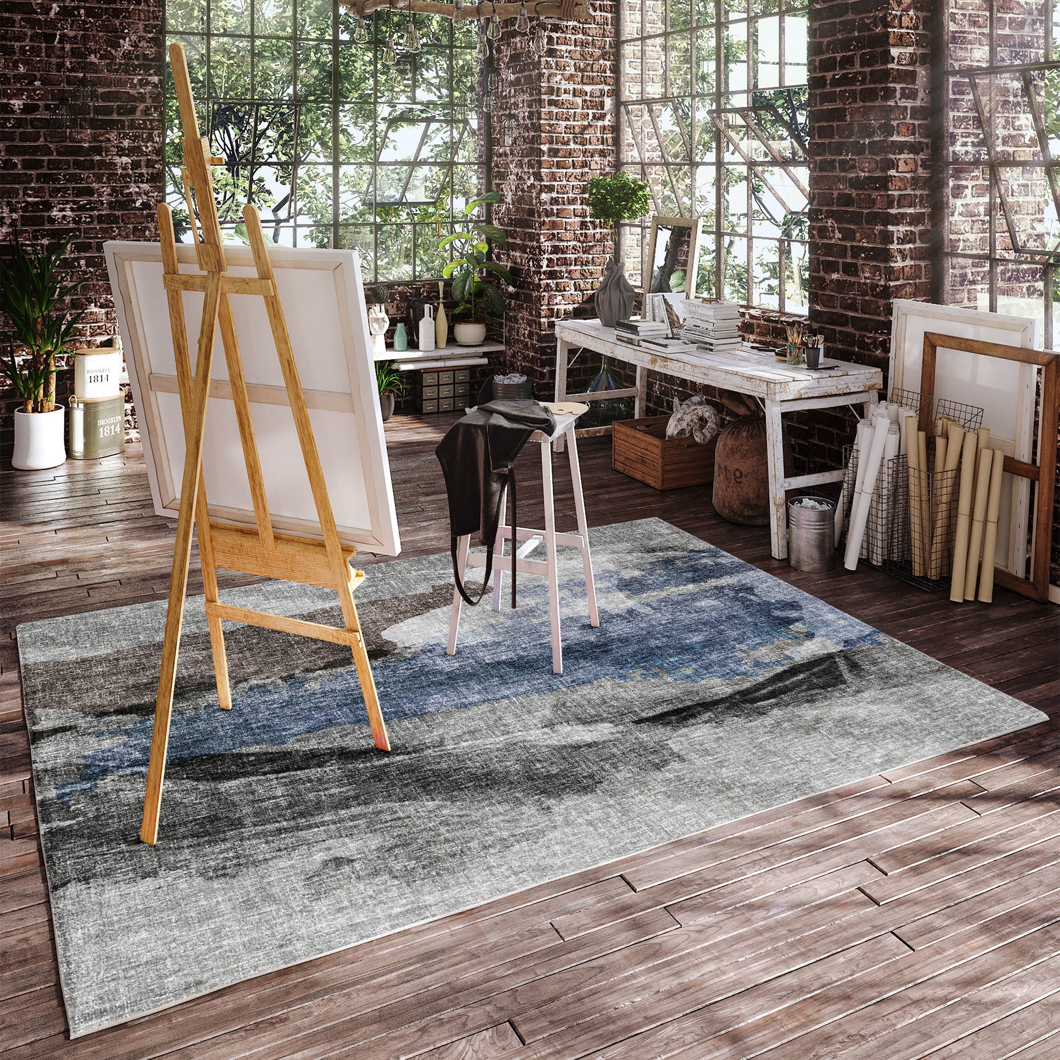 Luxury Washable Casual BO6 Pewter Gray Rug 2'6" x 3'10" #shape_Rectangle