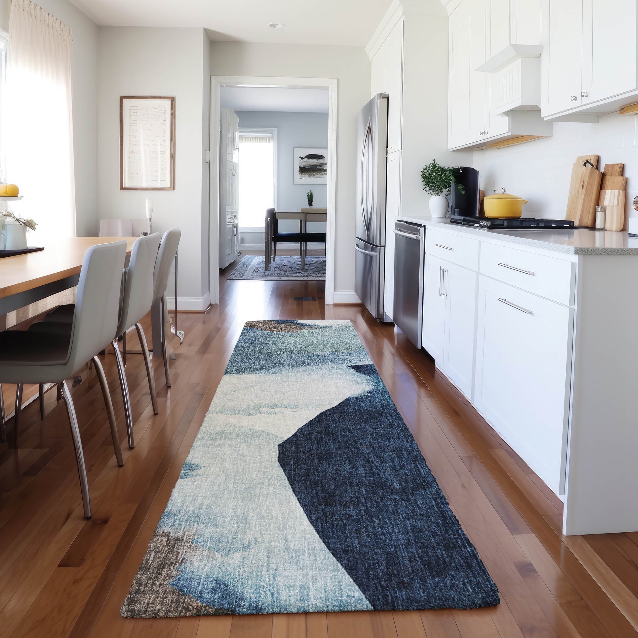 Luxury Washable Casual BO7 Denim Blue Rug 2'3" x 7'6" #shape_Runner