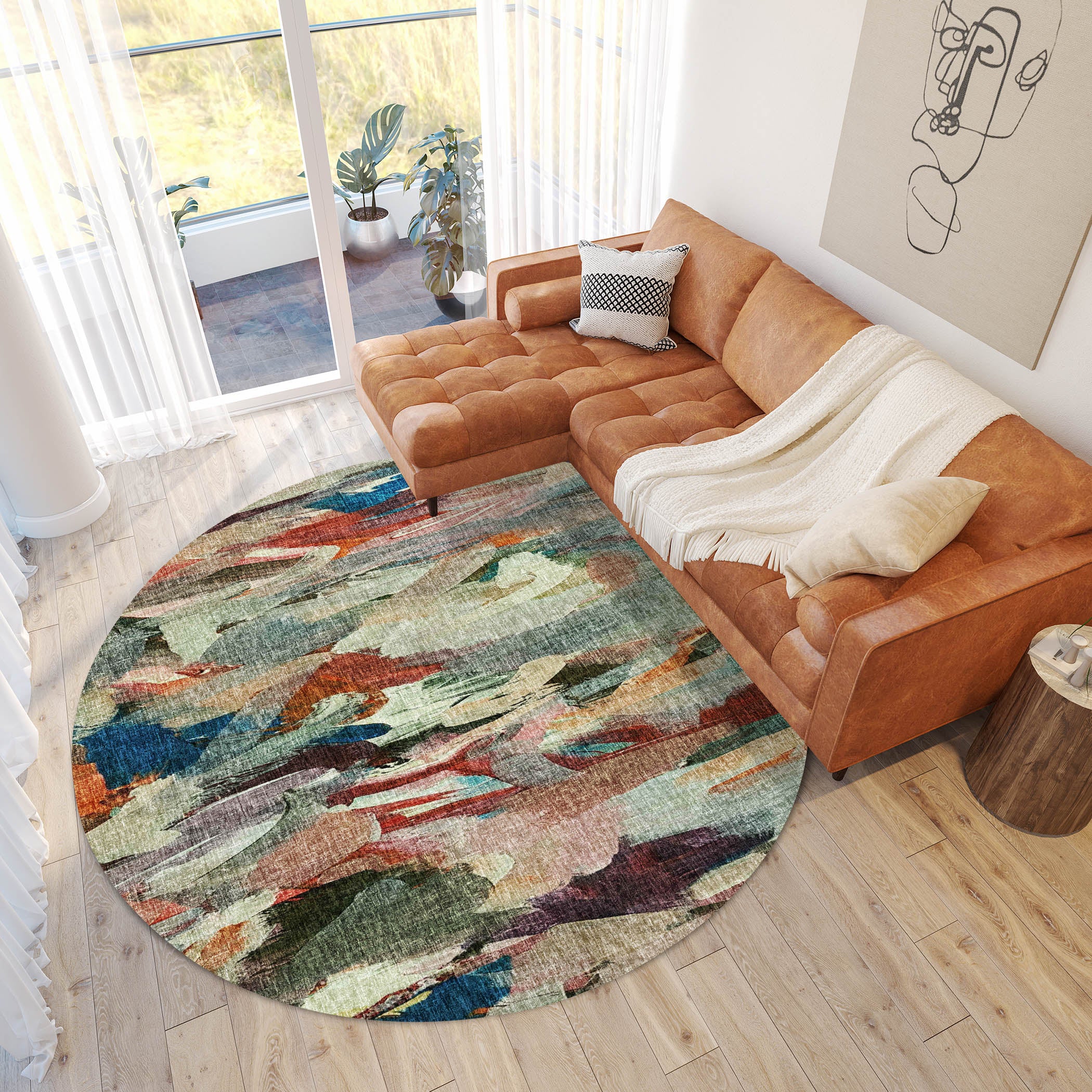 Luxury Washable Casual BO8 Paprika Orange Rug 8' x 8' #shape_Round