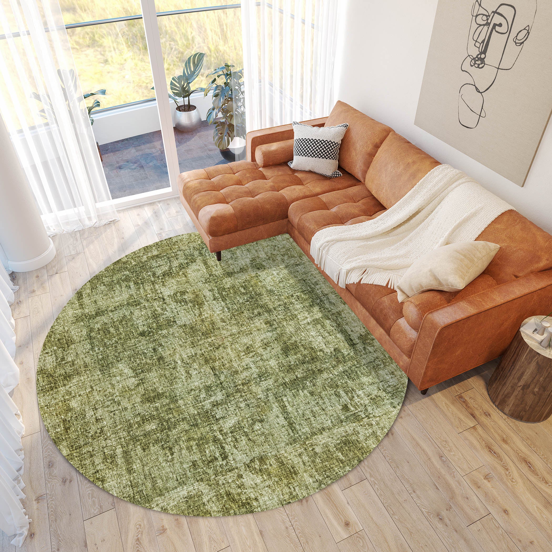 Luxury Washable Casual BO9 Aloe Green Rug 8' x 8' #shape_Round