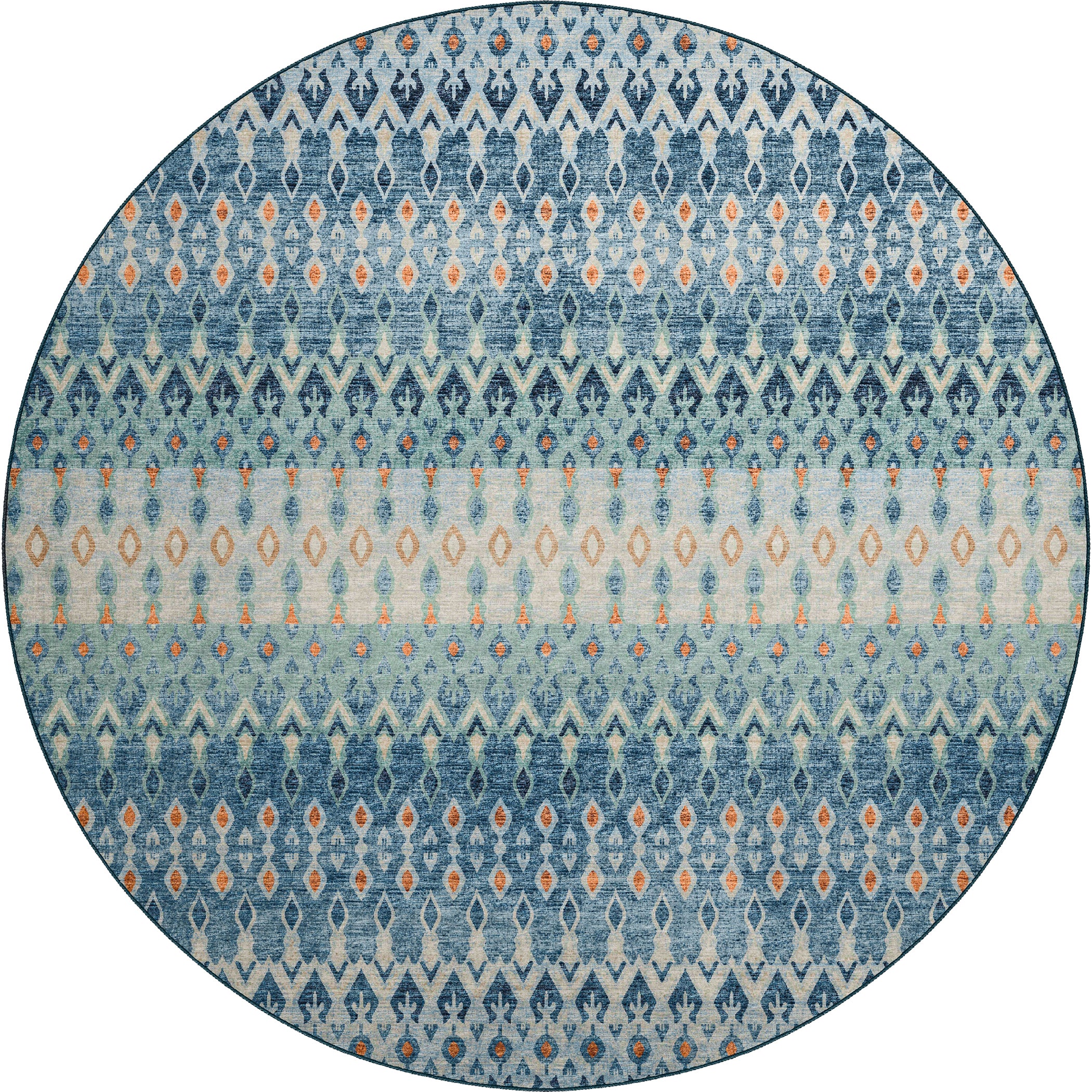 Luxury Machine Washable Indoor/Outdoor Casual BR1 Indigo Blue Rug 8' x 8' #shape_Round