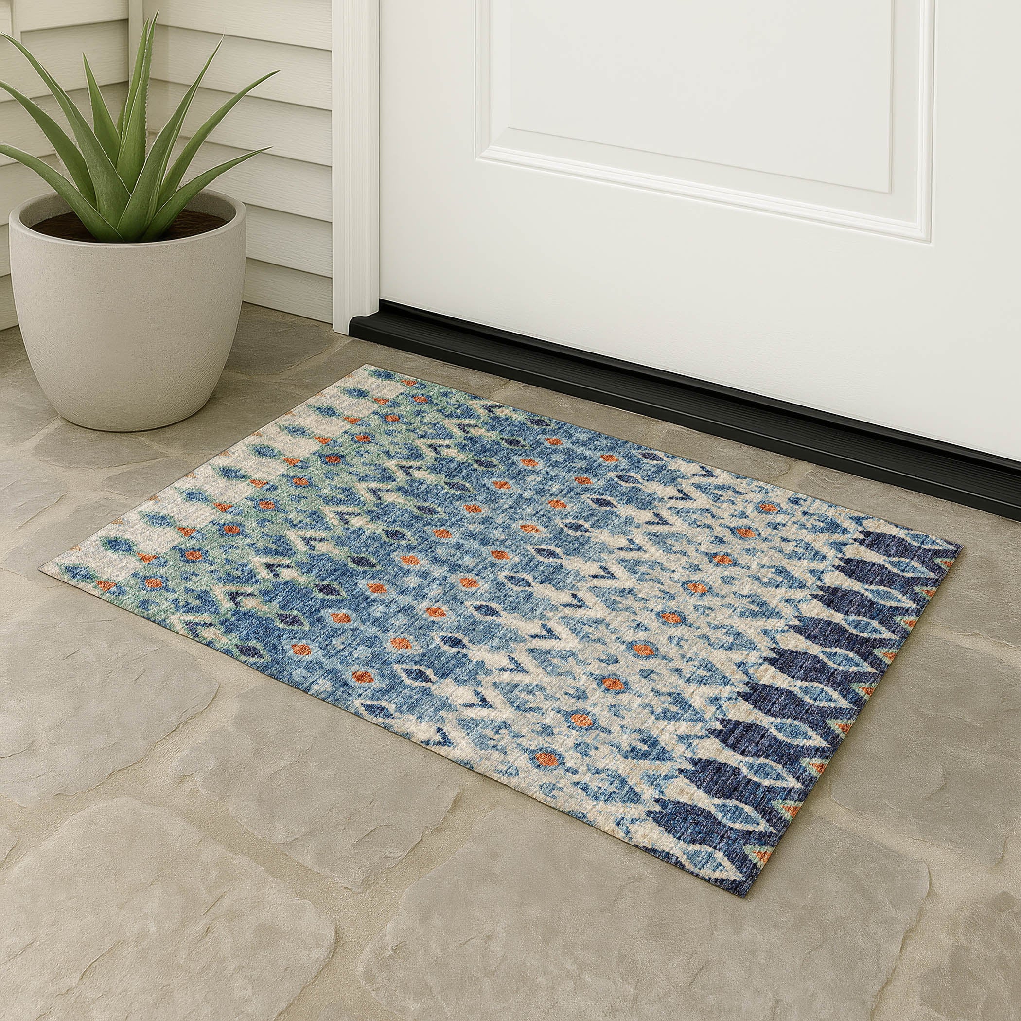Luxury Machine Washable Indoor/Outdoor Casual BR1 Indigo Blue Rug 1'8" x 2'6" #shape_Rectangle
