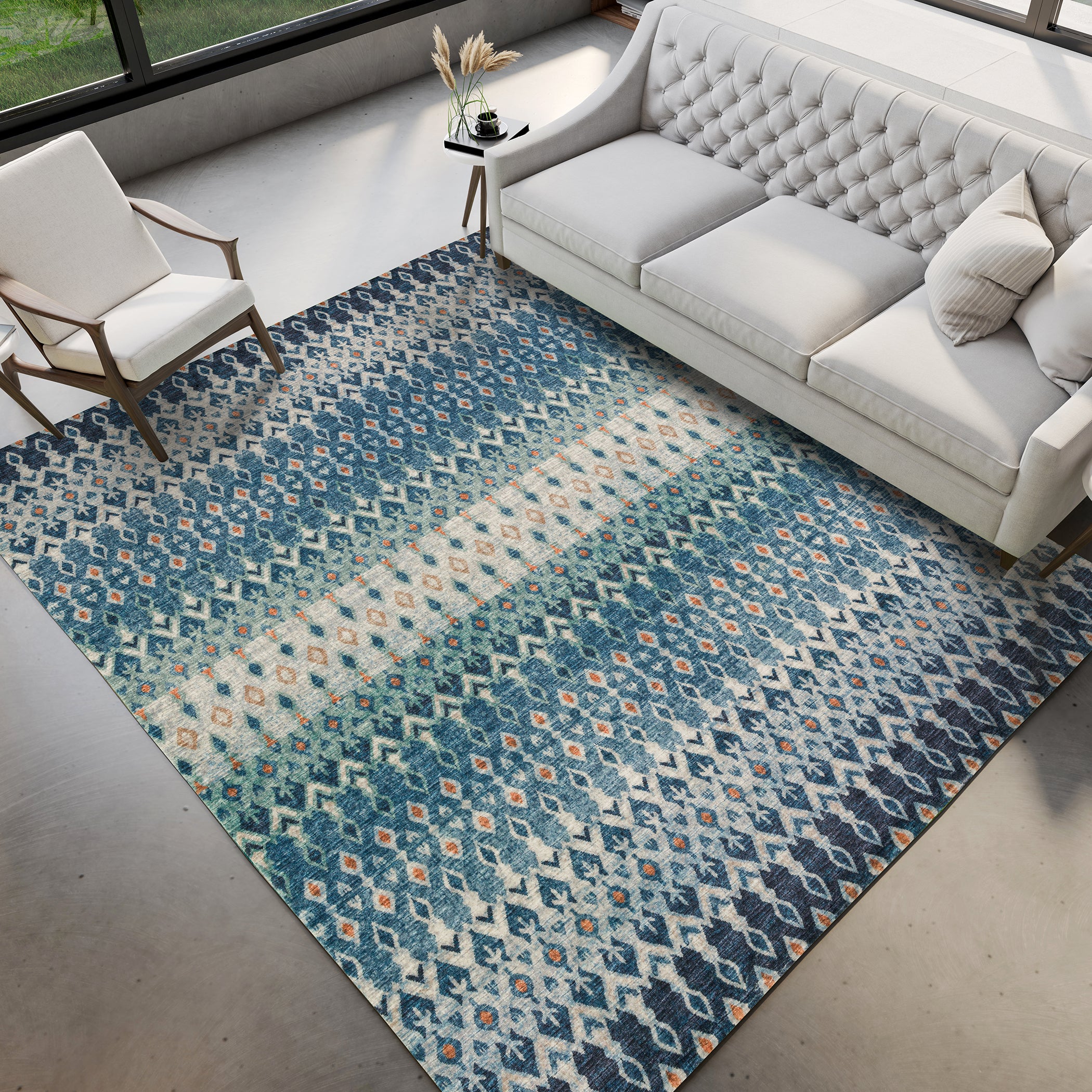 Luxury Machine Washable Indoor/Outdoor Casual BR1 Indigo Blue Rug 3' x 5' #shape_Rectangle