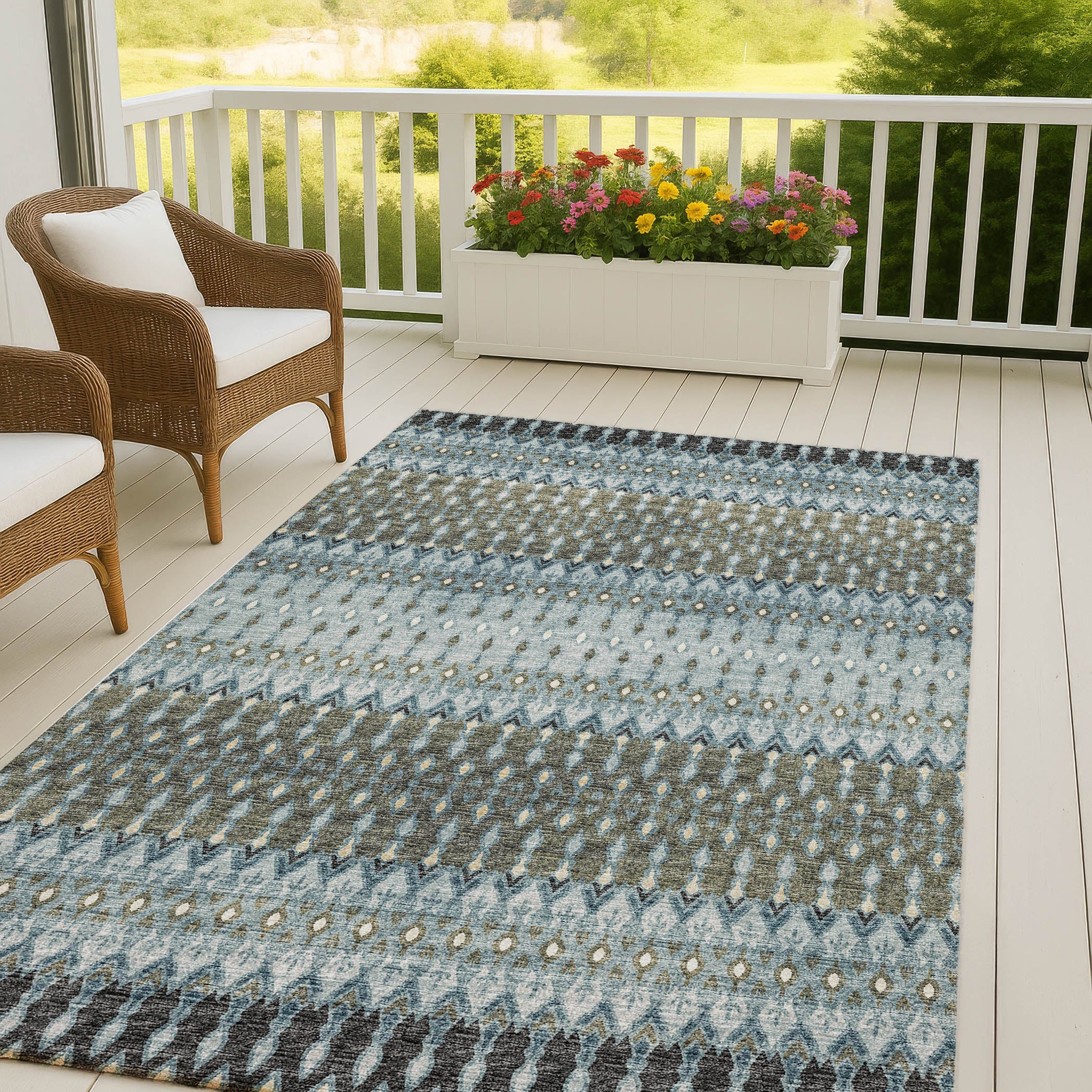 Luxury Machine Washable Indoor/Outdoor Casual BR1 Mineral Blue Rug 3' x 5' #shape_Rectangle