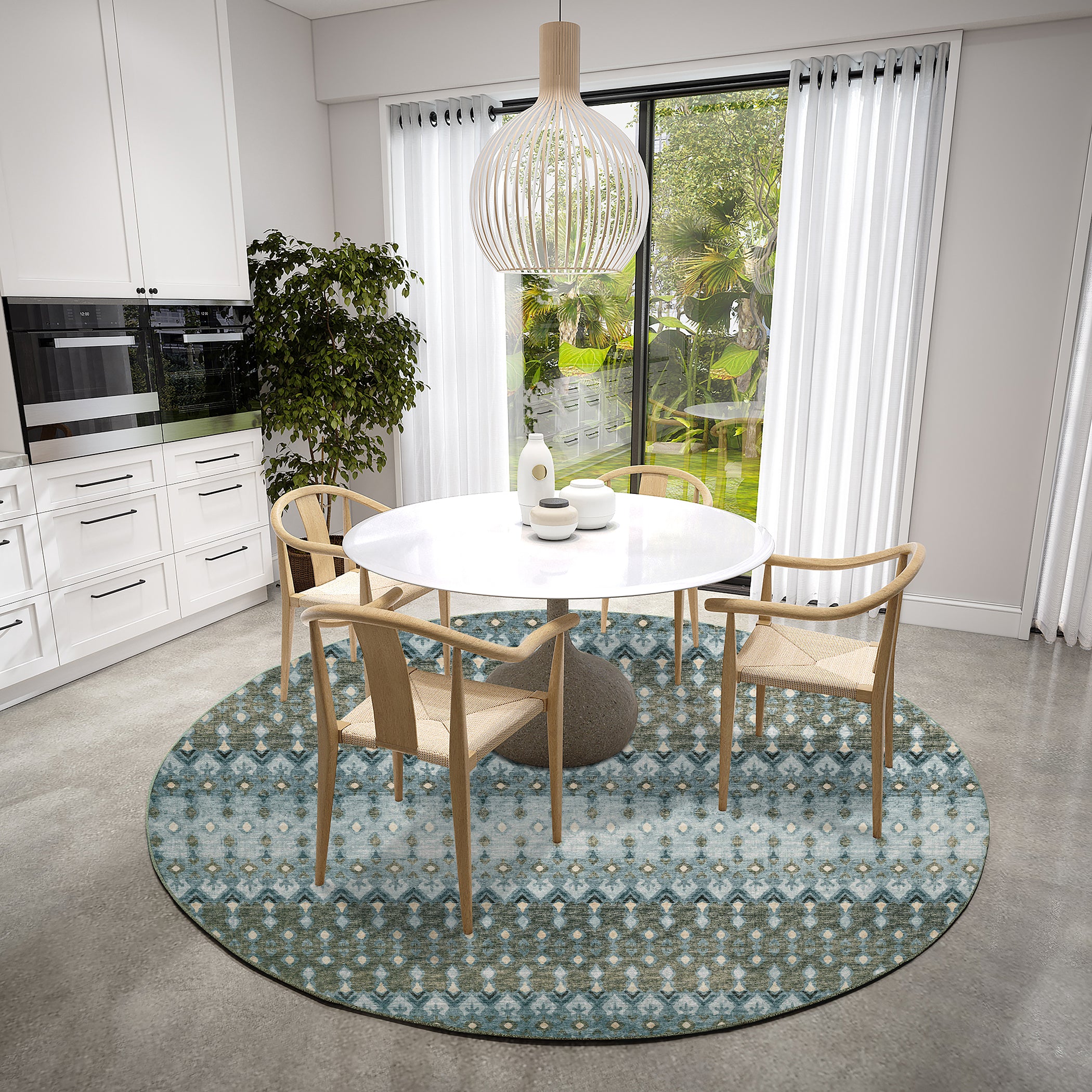 Luxury Machine Washable Indoor/Outdoor Casual BR1 Mineral Blue Rug 8' x 8' #shape_Round