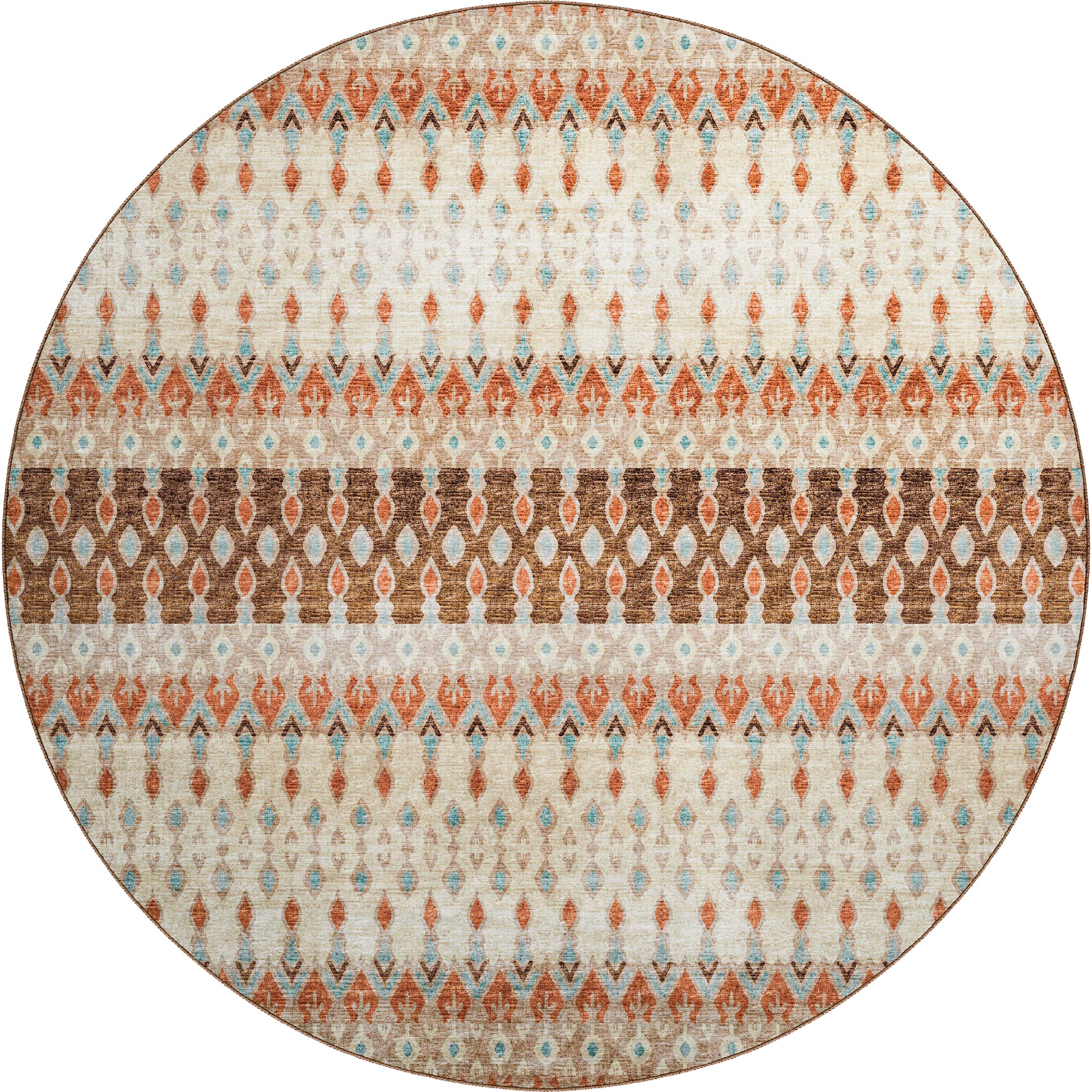 Luxury Machine Washable Indoor/Outdoor Casual BR1 Mocha Brown Rug 8' x 8' #shape_Round