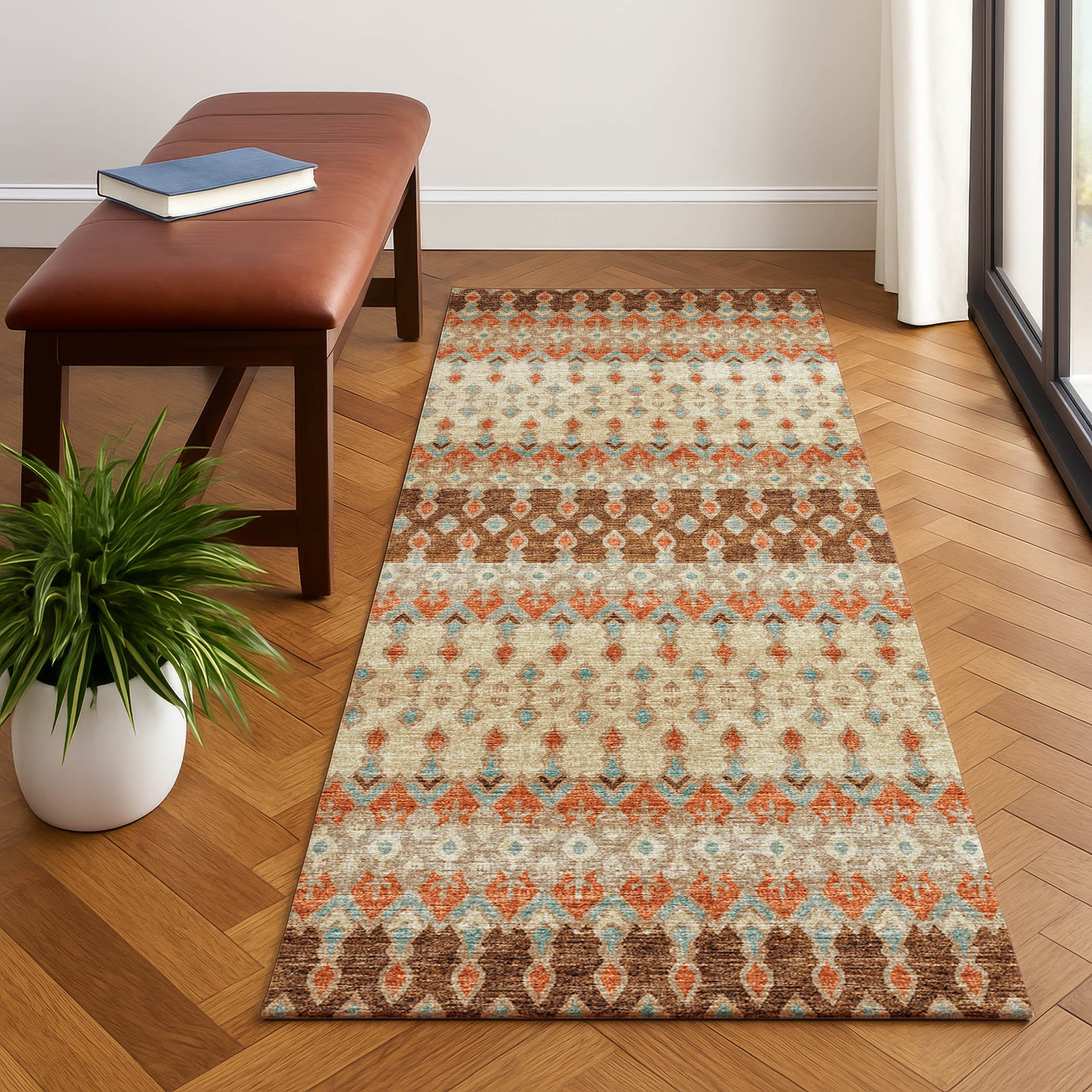 Luxury Machine Washable Indoor/Outdoor Casual BR1 Mocha Brown Rug 2'3" x 7'6" #shape_Runner