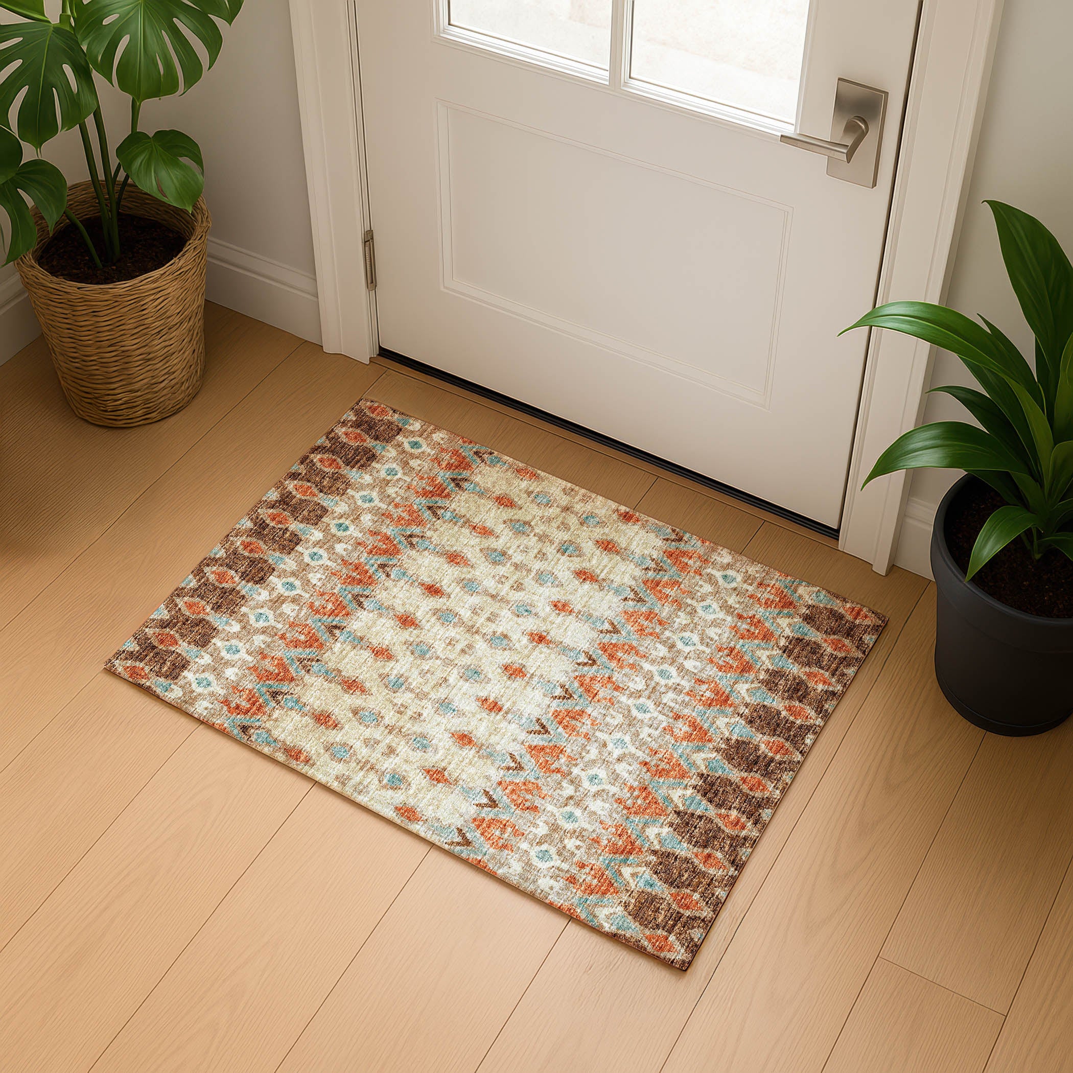 Luxury Machine Washable Indoor/Outdoor Casual BR1 Mocha Brown Rug 1'8" x 2'6" #shape_Rectangle