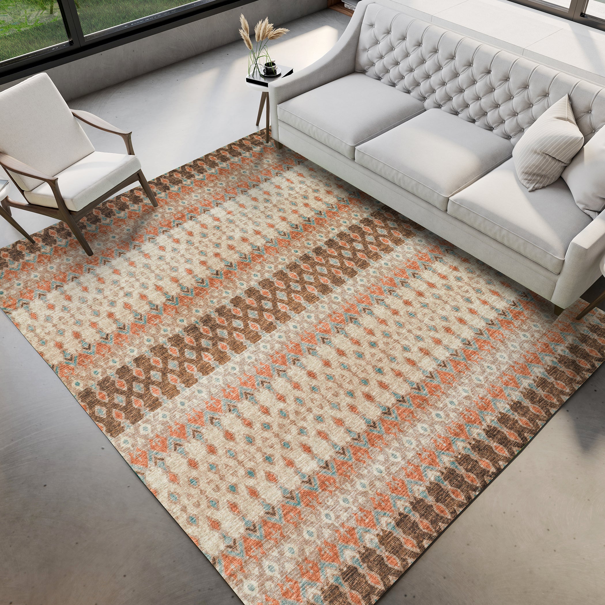 Luxury Machine Washable Indoor/Outdoor Casual BR1 Mocha Brown Rug 3' x 5' #shape_Rectangle