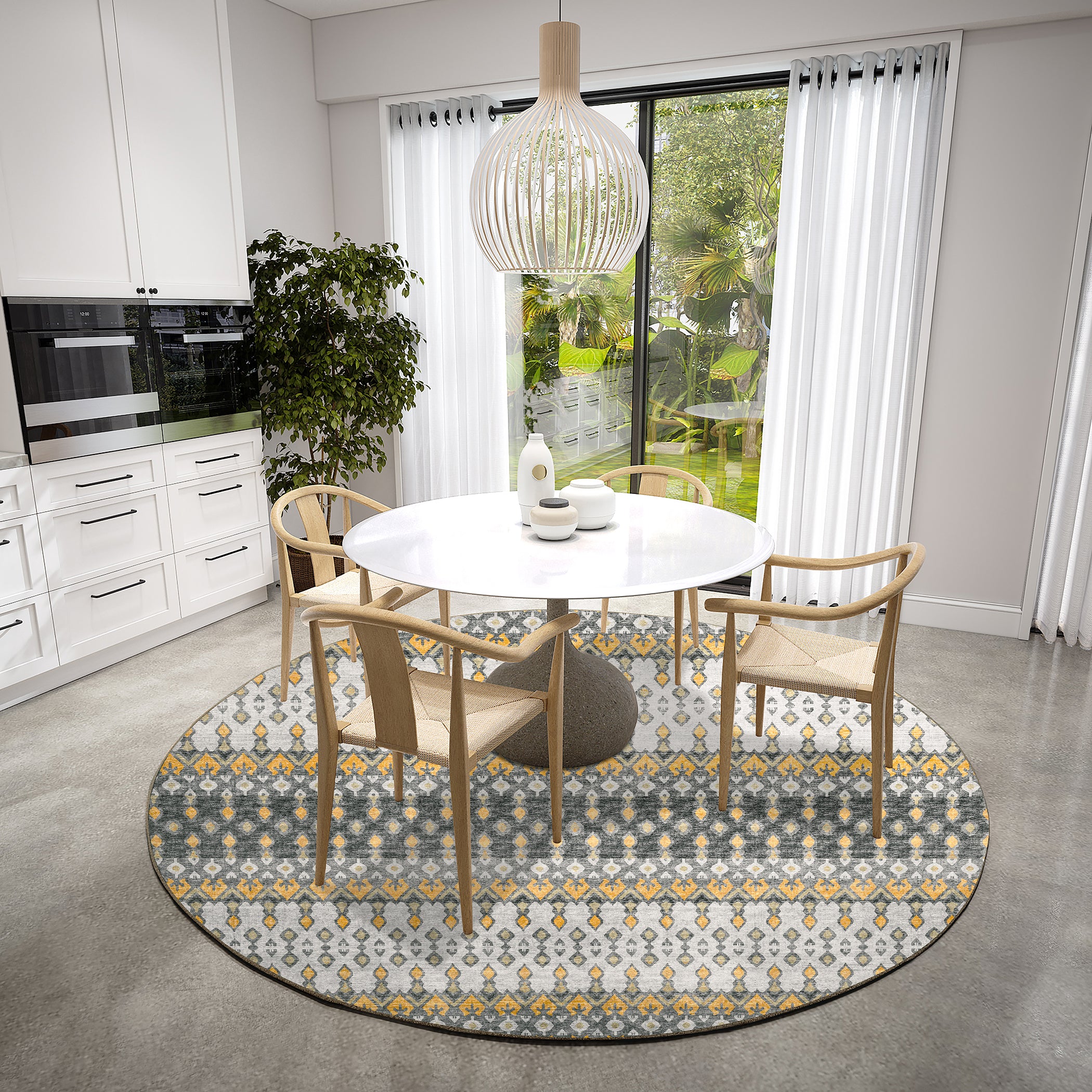 Luxury Machine Washable Indoor/Outdoor Casual BR1 Pewter Gray Rug 8' x 8' #shape_Round