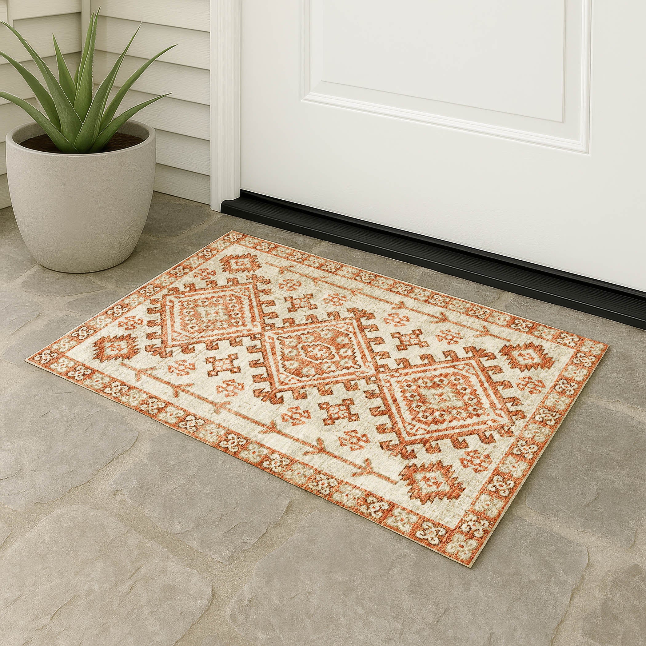 Luxury Machine Washable Indoor/Outdoor Casual BR2 Ivory Rug 1'8" x 2'6" #shape_Rectangle
