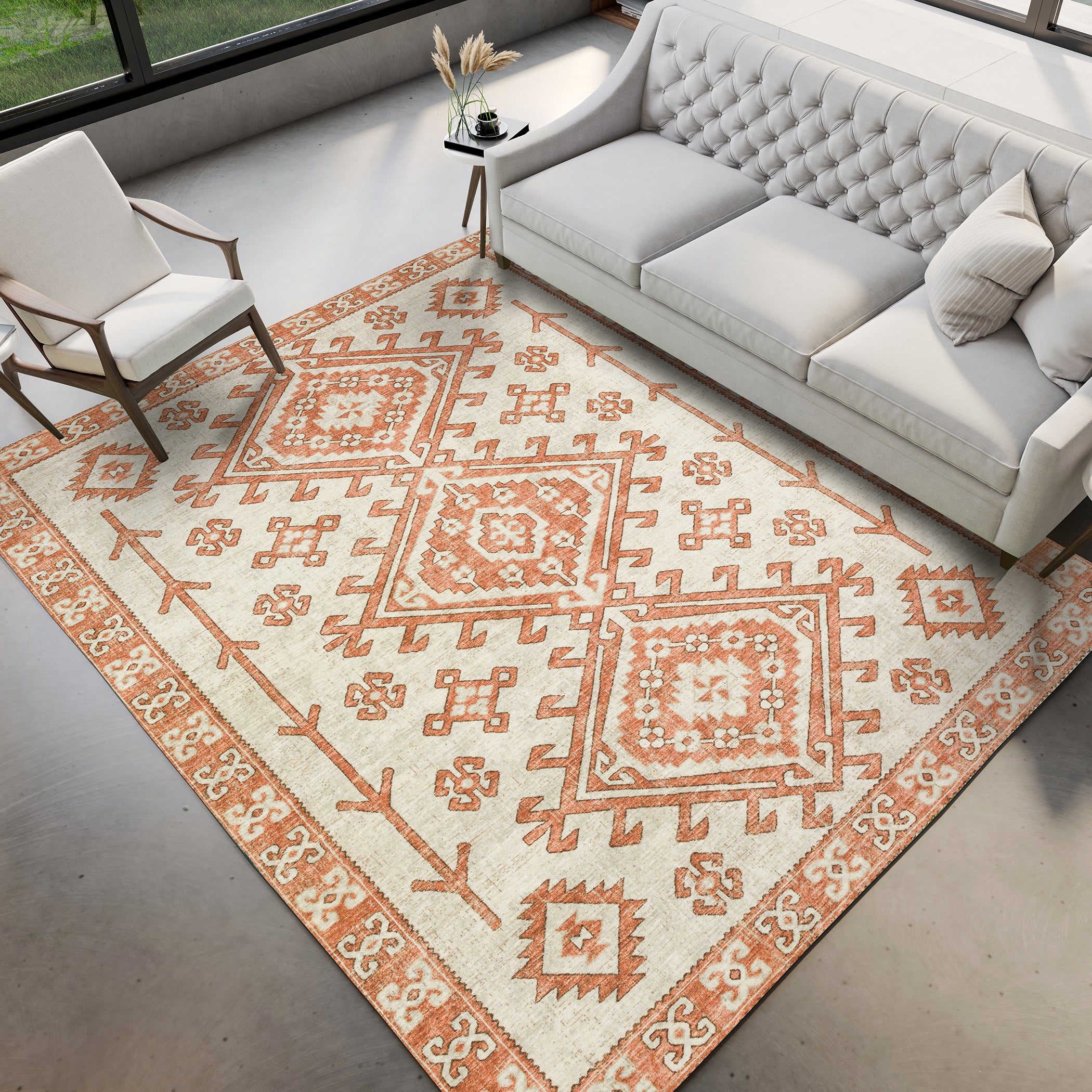 Luxury Machine Washable Indoor/Outdoor Casual BR2 Ivory Rug 3' x 5' #shape_Rectangle
