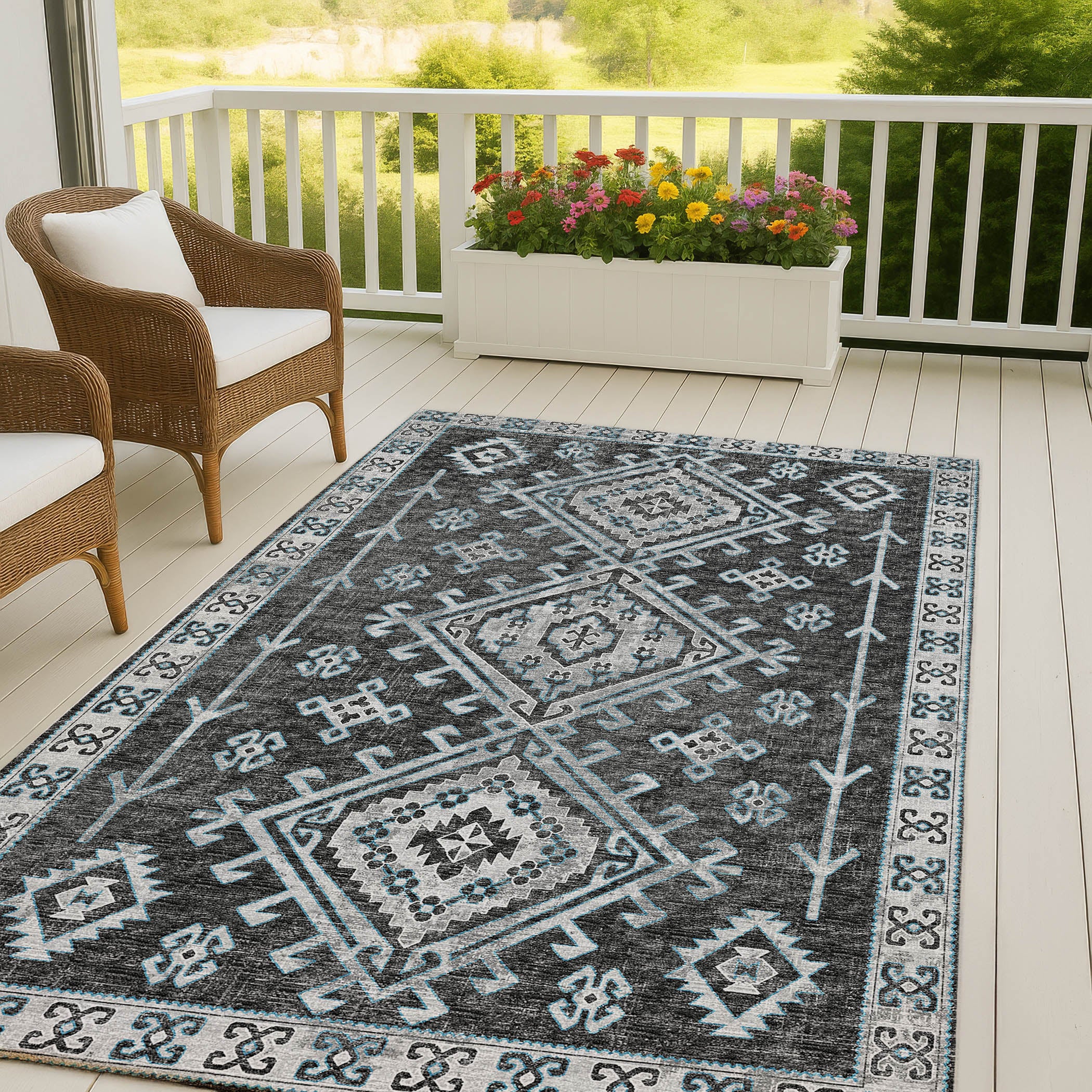 Luxury Machine Washable Indoor/Outdoor Casual BR2 Midnight Black Rug 3' x 5' #shape_Rectangle