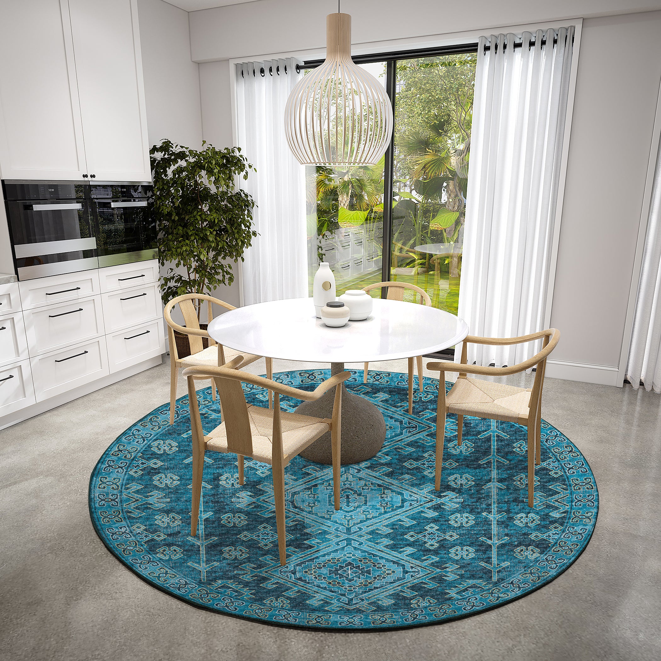 Luxury Machine Washable Indoor/Outdoor Casual BR2 Navy Blue Rug 8' x 8' #shape_Round