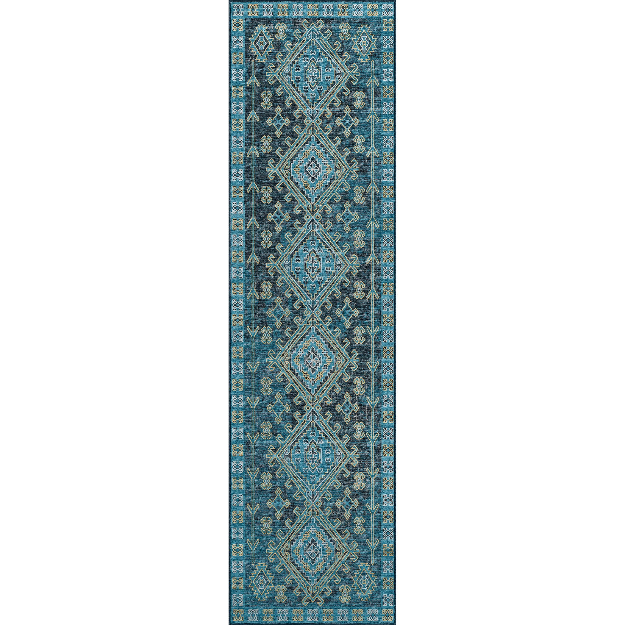 Luxury Machine Washable Indoor/Outdoor Casual BR2 Navy Blue Rug 2'3" x 7'6" #shape_Runner