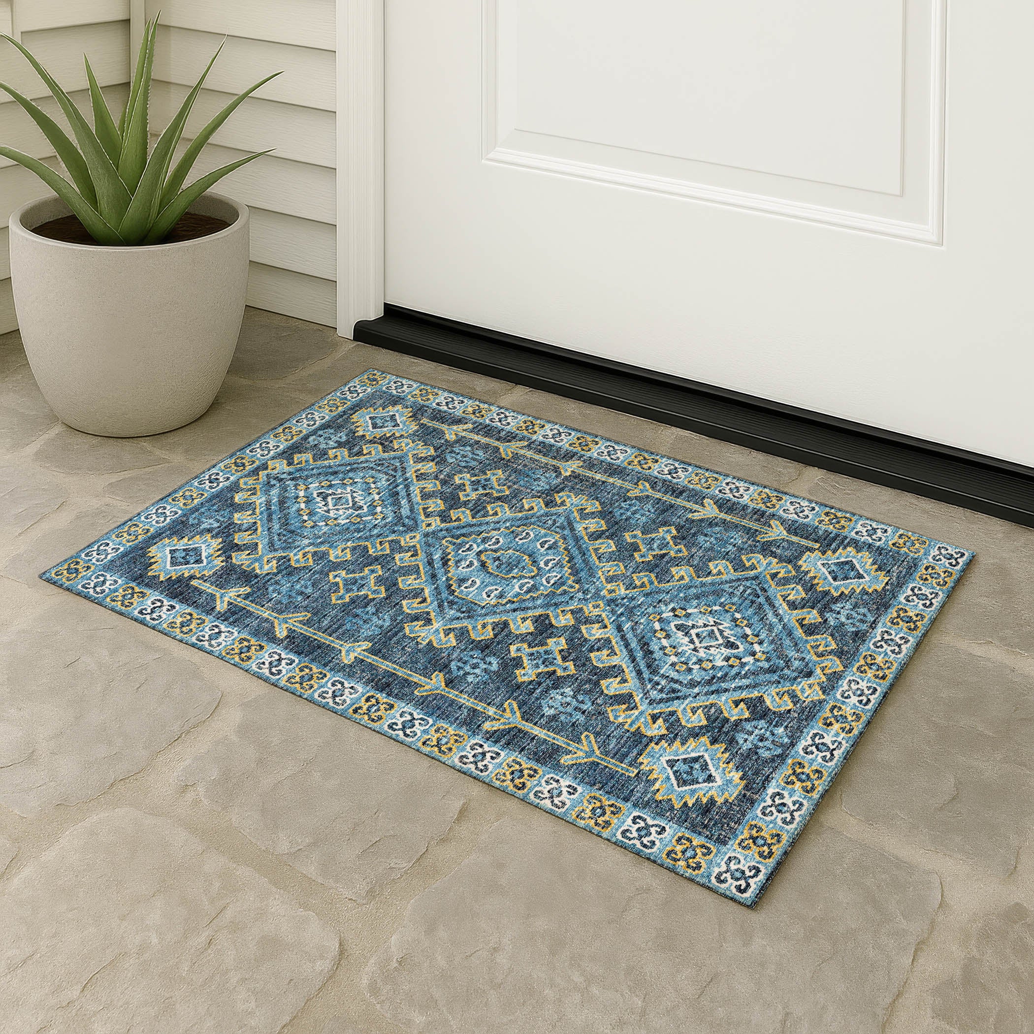 Luxury Machine Washable Indoor/Outdoor Casual BR2 Navy Blue Rug 1'8" x 2'6" #shape_Rectangle
