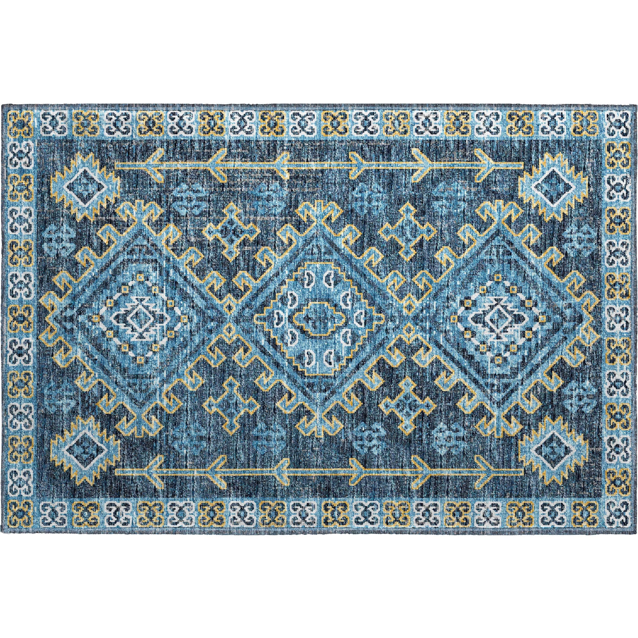 Luxury Machine Washable Indoor/Outdoor Casual BR2 Navy Blue Rug 1'8" x 2'6" #shape_Rectangle