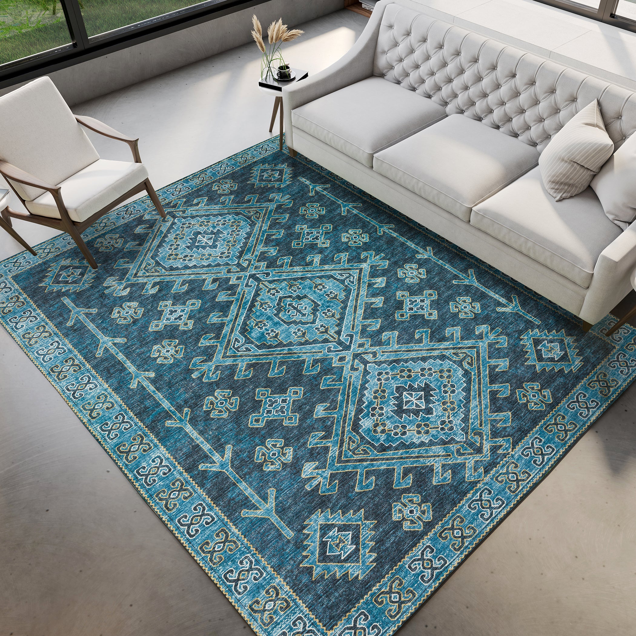 Luxury Machine Washable Indoor/Outdoor Casual BR2 Navy Blue Rug 3' x 5' #shape_Rectangle