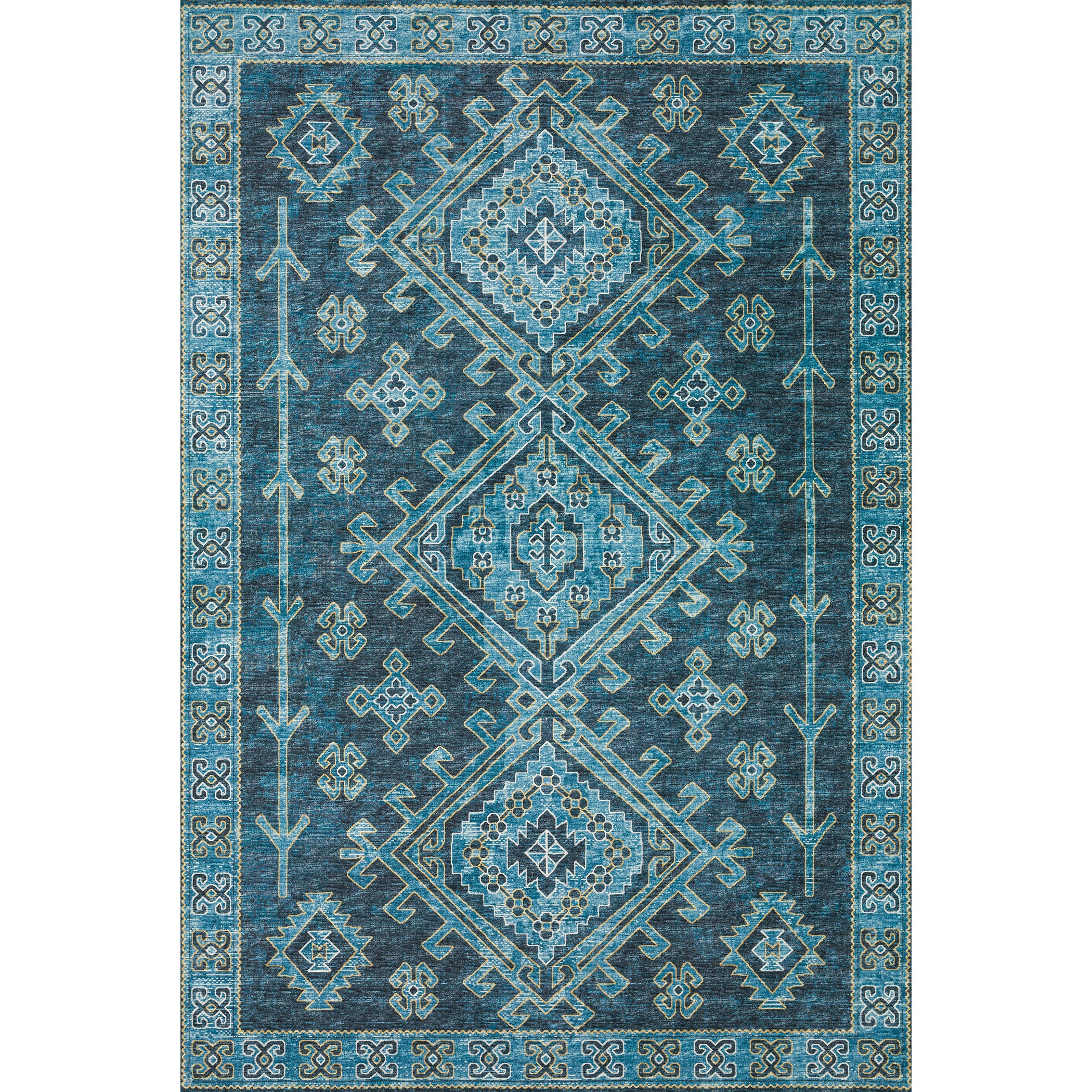 Luxury Machine Washable Indoor/Outdoor Casual BR2 Navy Blue Rug 3' x 5' #shape_Rectangle