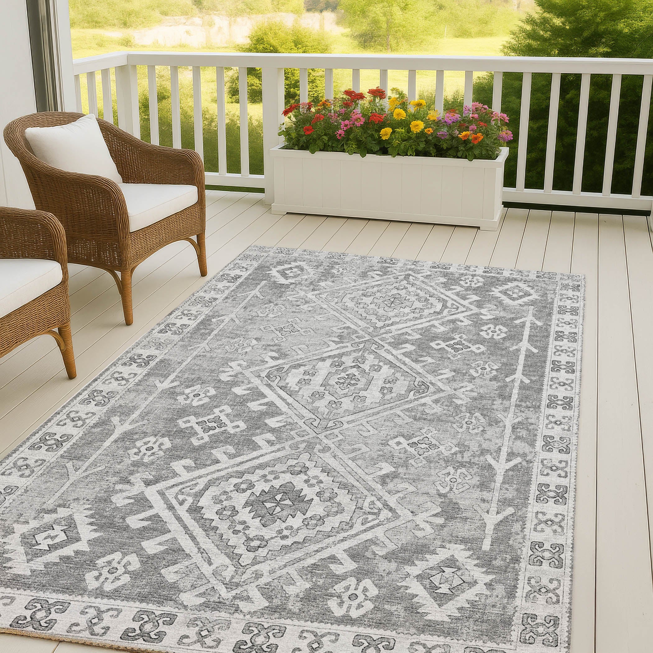Luxury Machine Washable Indoor/Outdoor Casual BR2 Silver Gray Rug 3' x 5' #shape_Rectangle