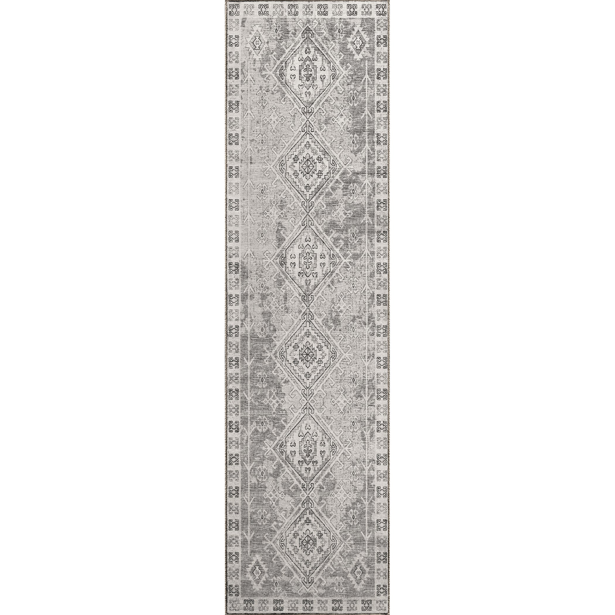 Luxury Machine Washable Indoor/Outdoor Casual BR2 Silver Gray Rug 2'3" x 7'6" #shape_Runner
