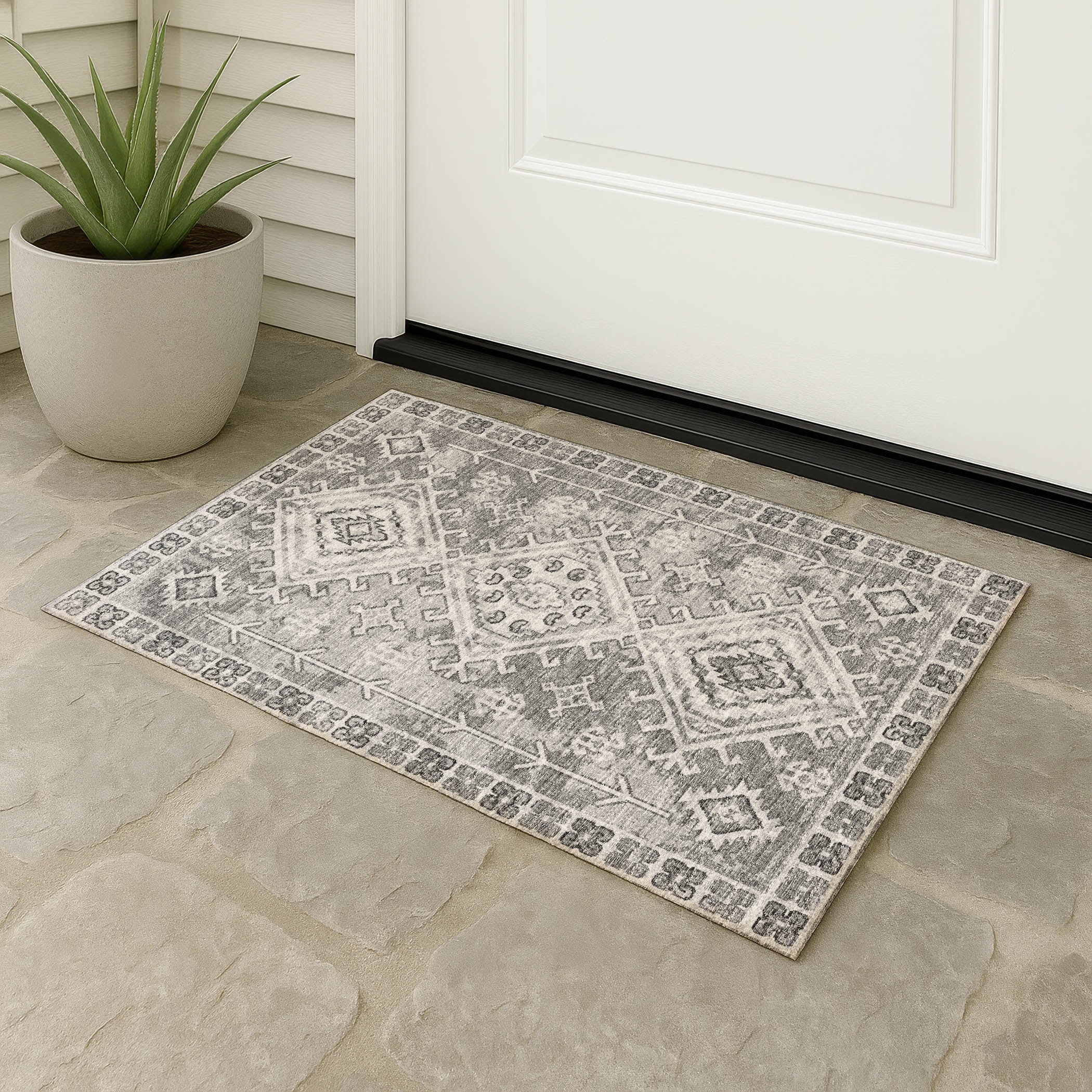 Luxury Machine Washable Indoor/Outdoor Casual BR2 Silver Gray Rug 1'8" x 2'6" #shape_Rectangle