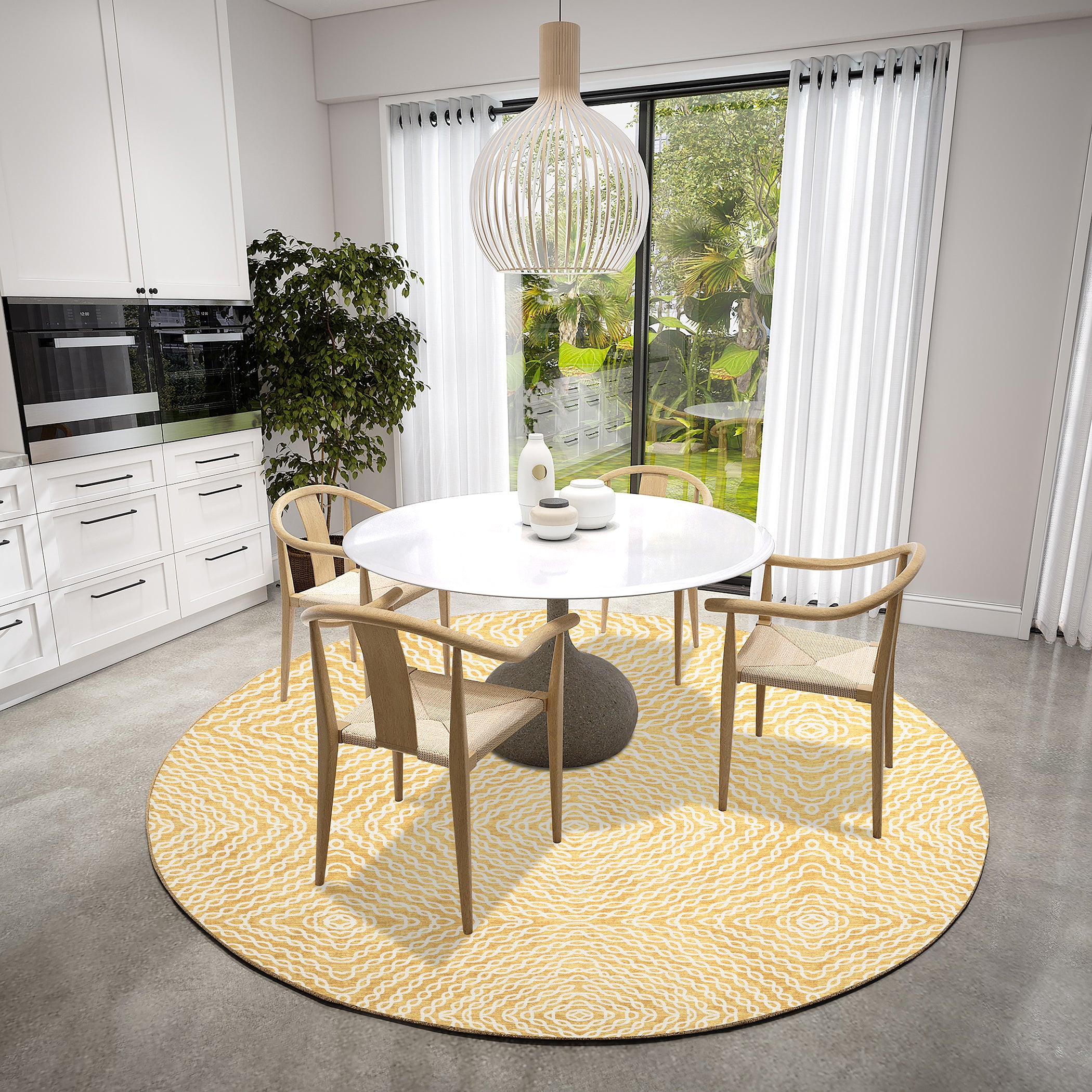 Luxury Machine Washable Indoor/Outdoor Casual BR3 Gold Rug 8' x 8' #shape_Round