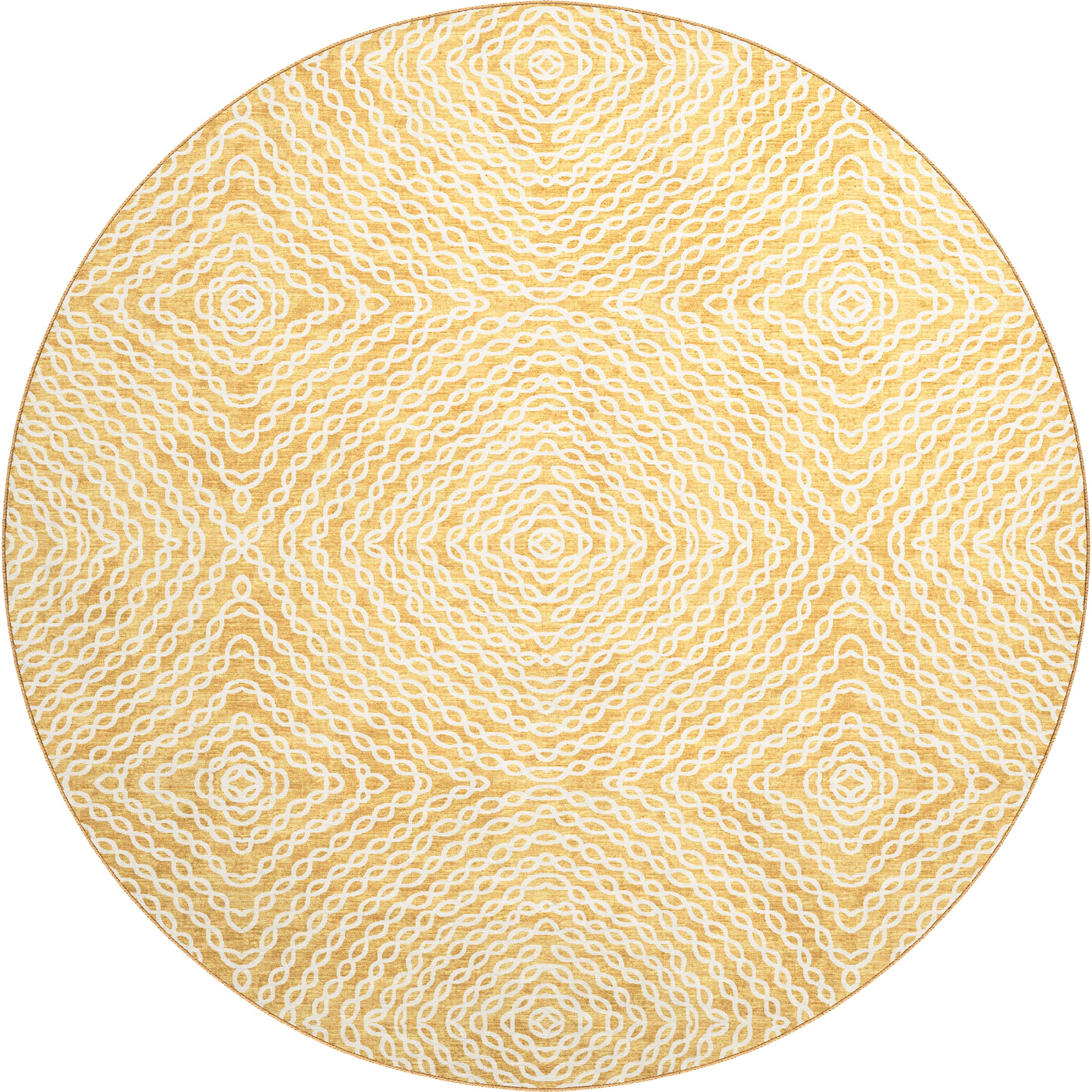 Luxury Machine Washable Indoor/Outdoor Casual BR3 Gold Rug 8' x 8' #shape_Round