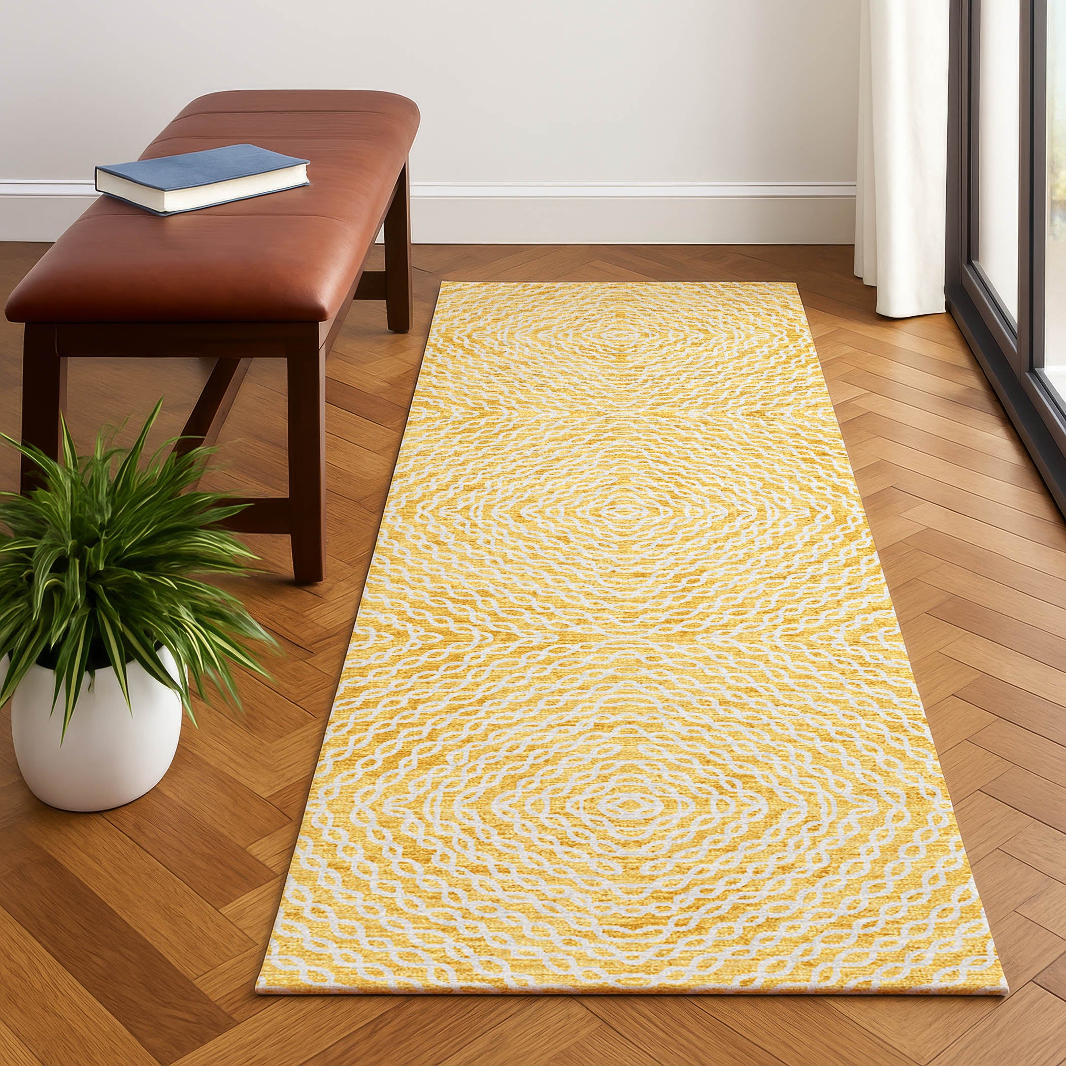 Luxury Machine Washable Indoor/Outdoor Casual BR3 Gold Rug 2'3" x 7'6" #shape_Runner