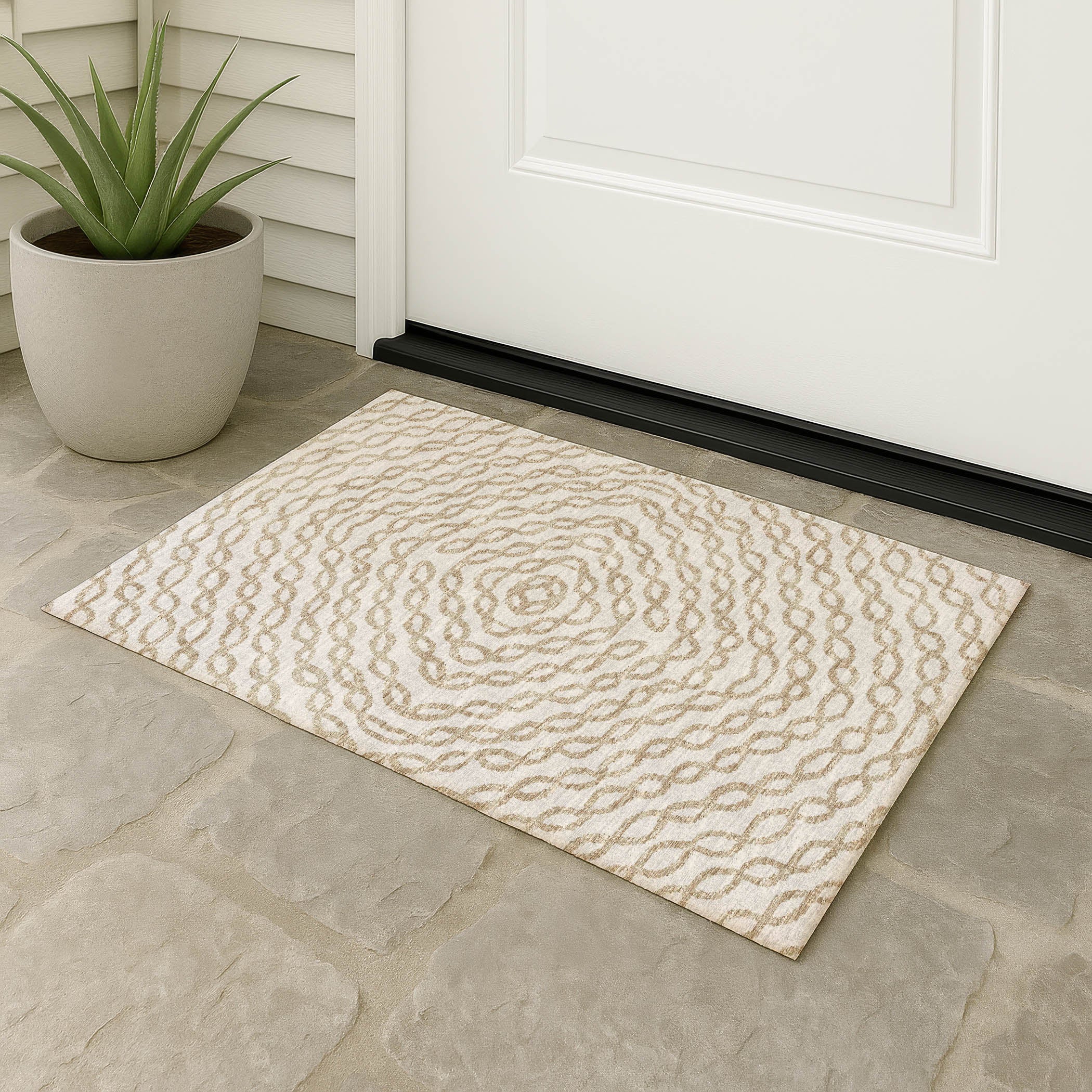 Luxury Machine Washable Indoor/Outdoor Casual BR3 Ivory Rug 1'8" x 2'6" #shape_Rectangle