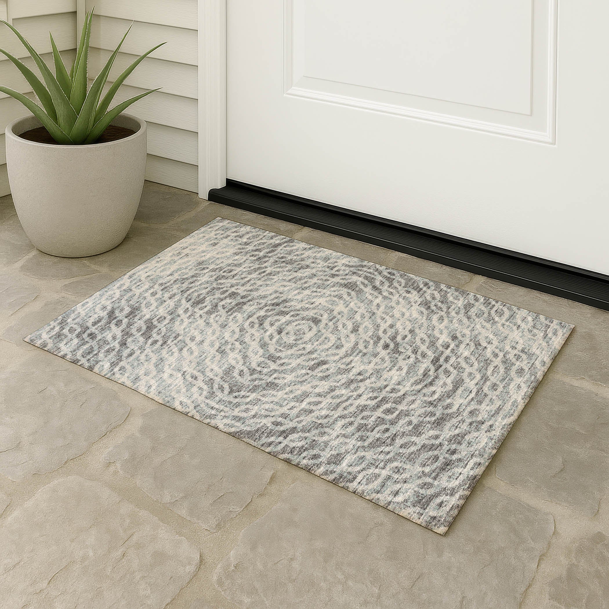 Luxury Machine Washable Indoor/Outdoor Casual BR3 Metal Gray Rug 1'8" x 2'6" #shape_Rectangle