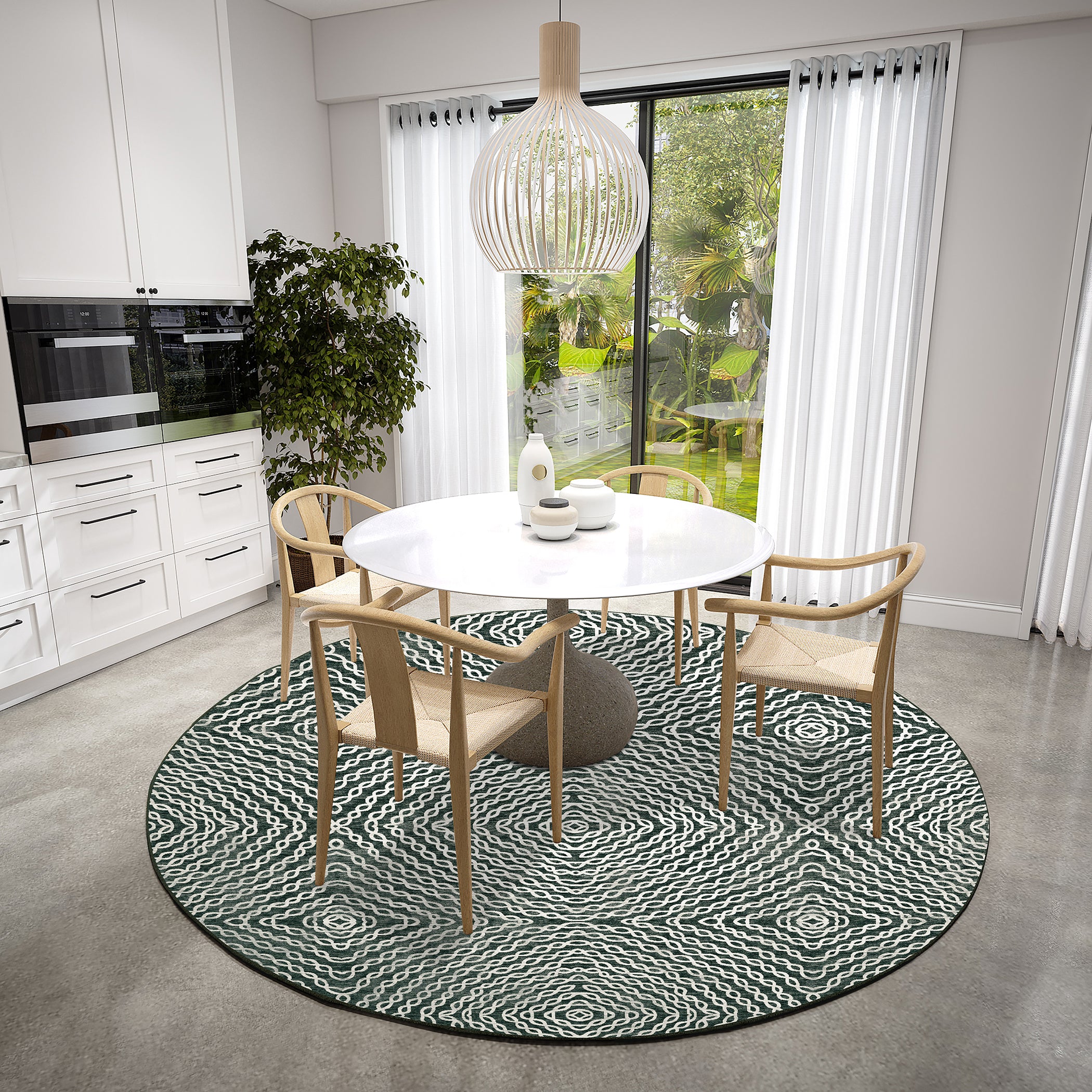 Luxury Machine Washable Indoor/Outdoor Casual BR3 Midnight Black Rug 8' x 8' #shape_Round