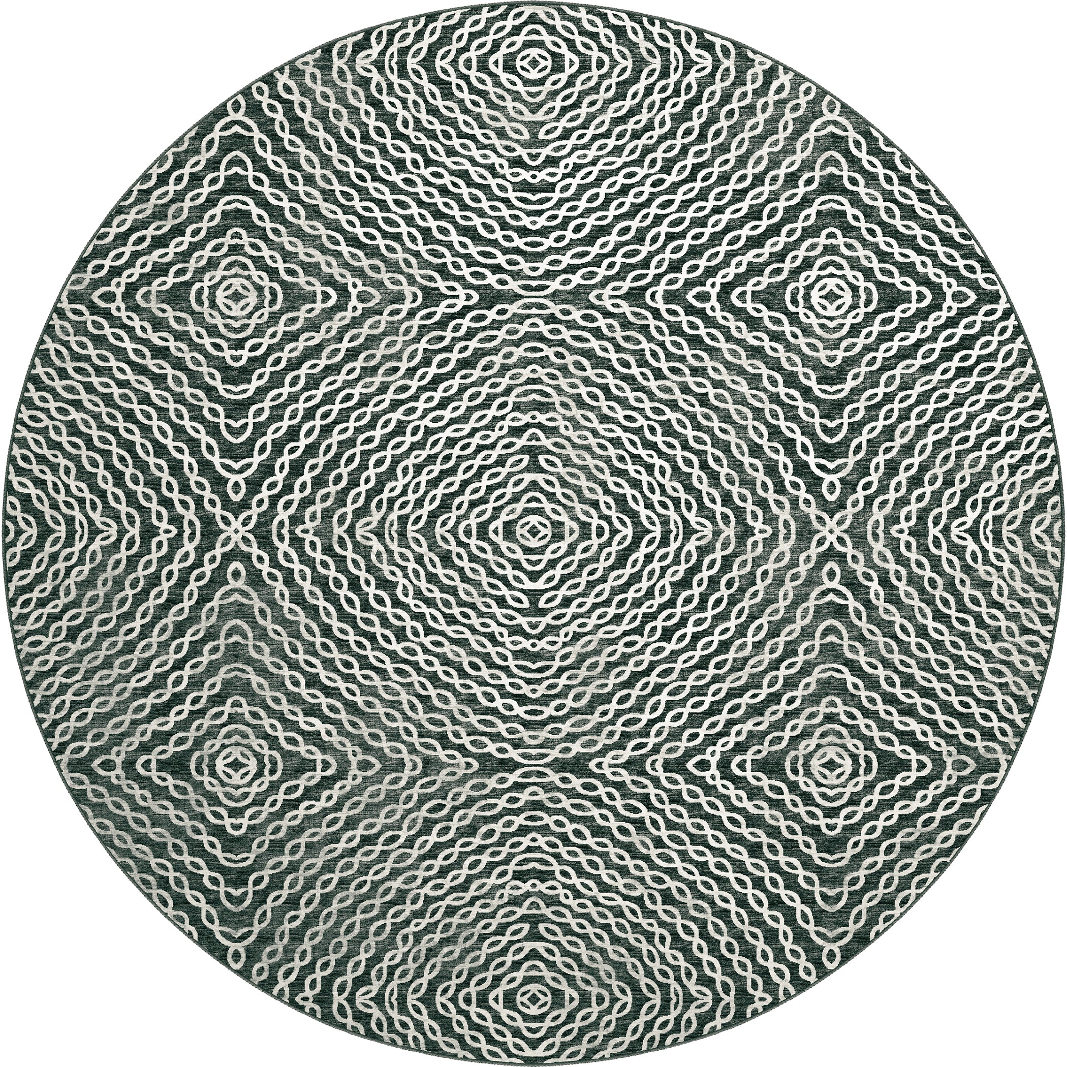 Luxury Machine Washable Indoor/Outdoor Casual BR3 Midnight Black Rug 8' x 8' #shape_Round